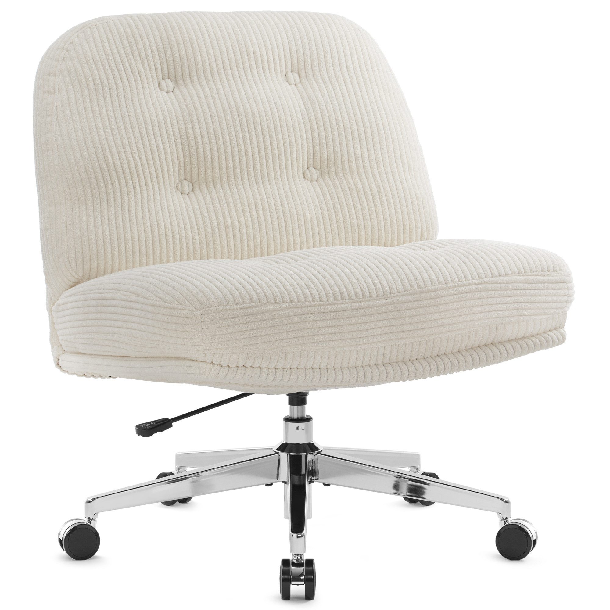 IWMH Chefsessel Dick Schreibtischstuhl mit Rollen, Cordstoff Bürostuhl ohne Armlehnen (Lesesessel mit 15cm dickem Sitzkissen), Höhenverstellbar Drehstuhl für Schlafzimmer Wohnzimmer Schminktisch