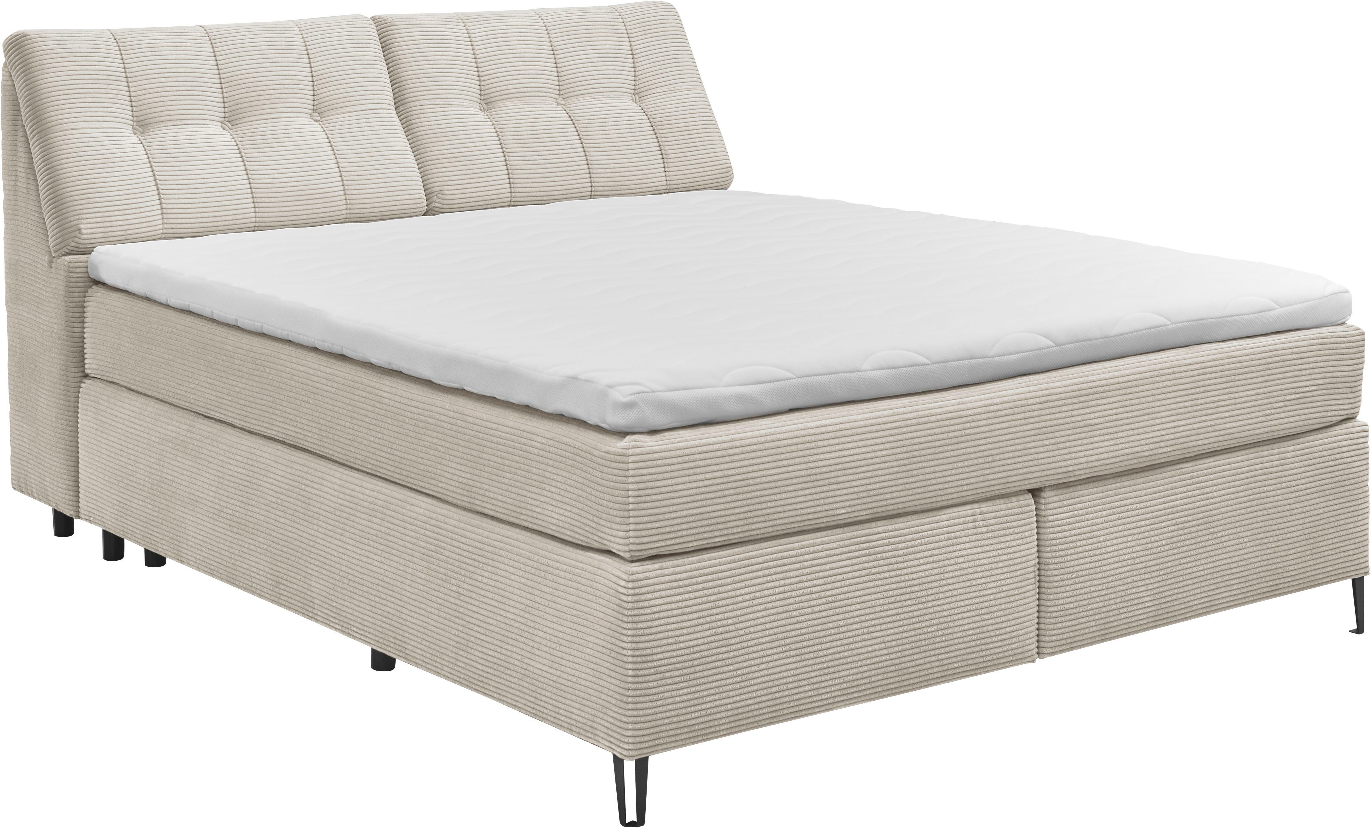 set one by Musterring Boxspringbett Fairfield, Kopfteil in Kassenoptik, Metallfuß schwarz, Breite 160 oder 180 cm