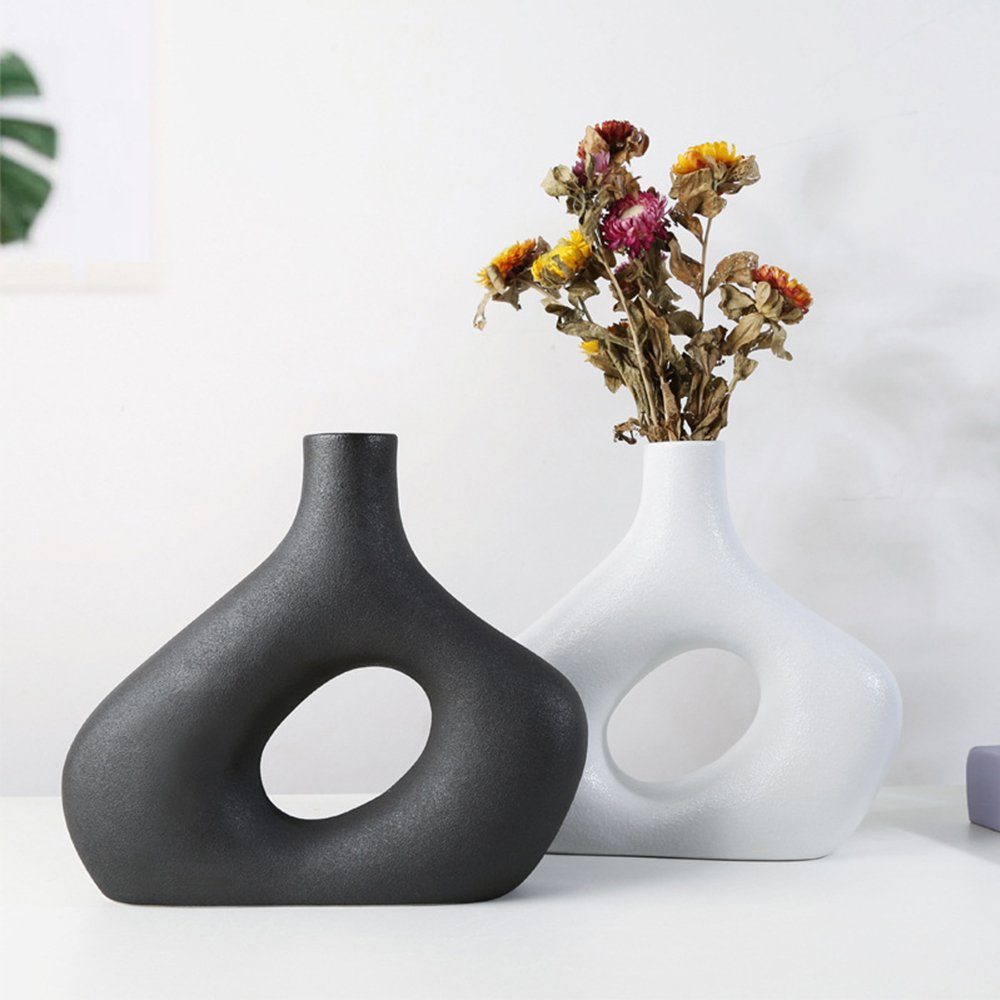 zggzerg Dekovase Keramik Vase, für Pampasgras Weiß Wohnzimmer, Dekozweige Vasen Deko