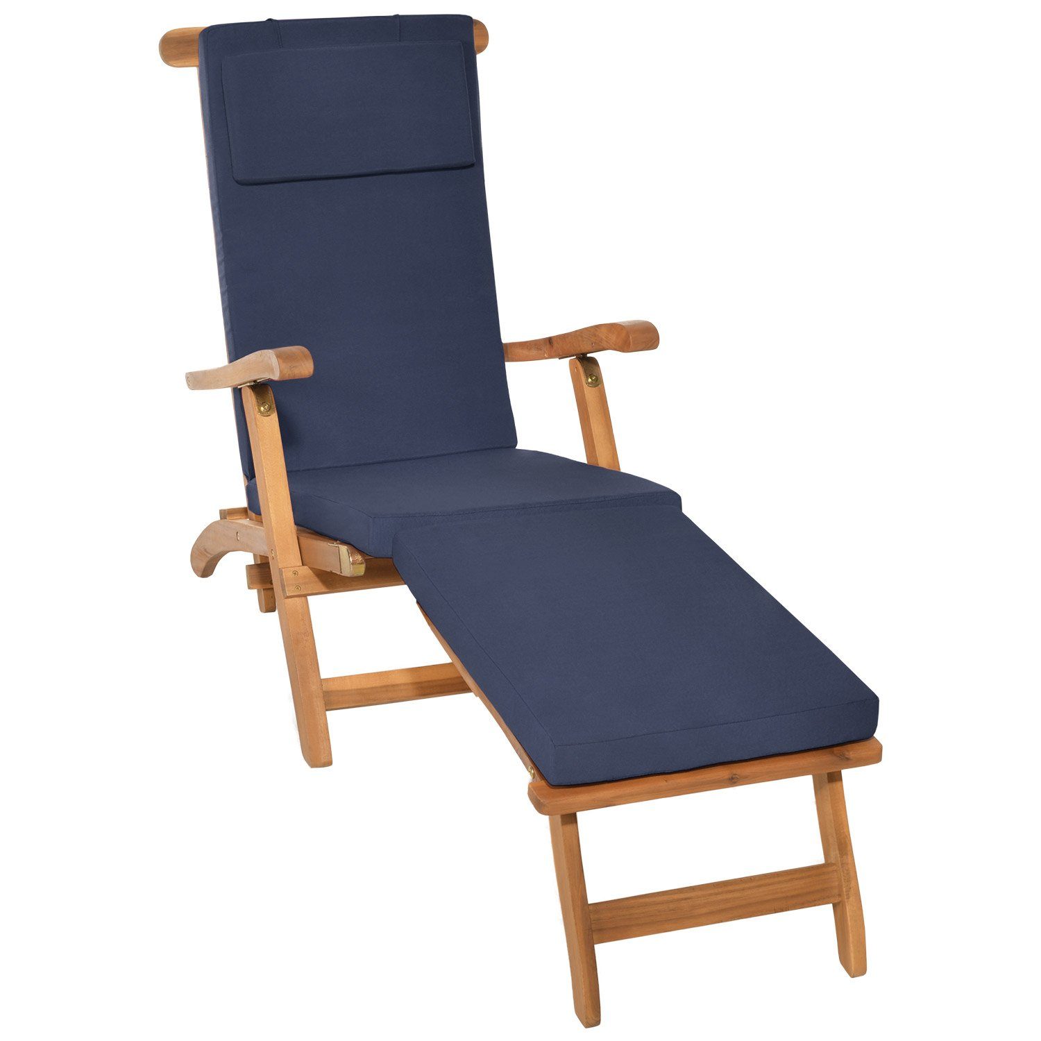 Beautissu Polsterauflage Luxus Deckchair Auflage LoftLux DC, 175x45x5cm, Dunkelblau, Polsterauflage für Liegestuhl Gartenliege Polster Bezug Abnehmbar