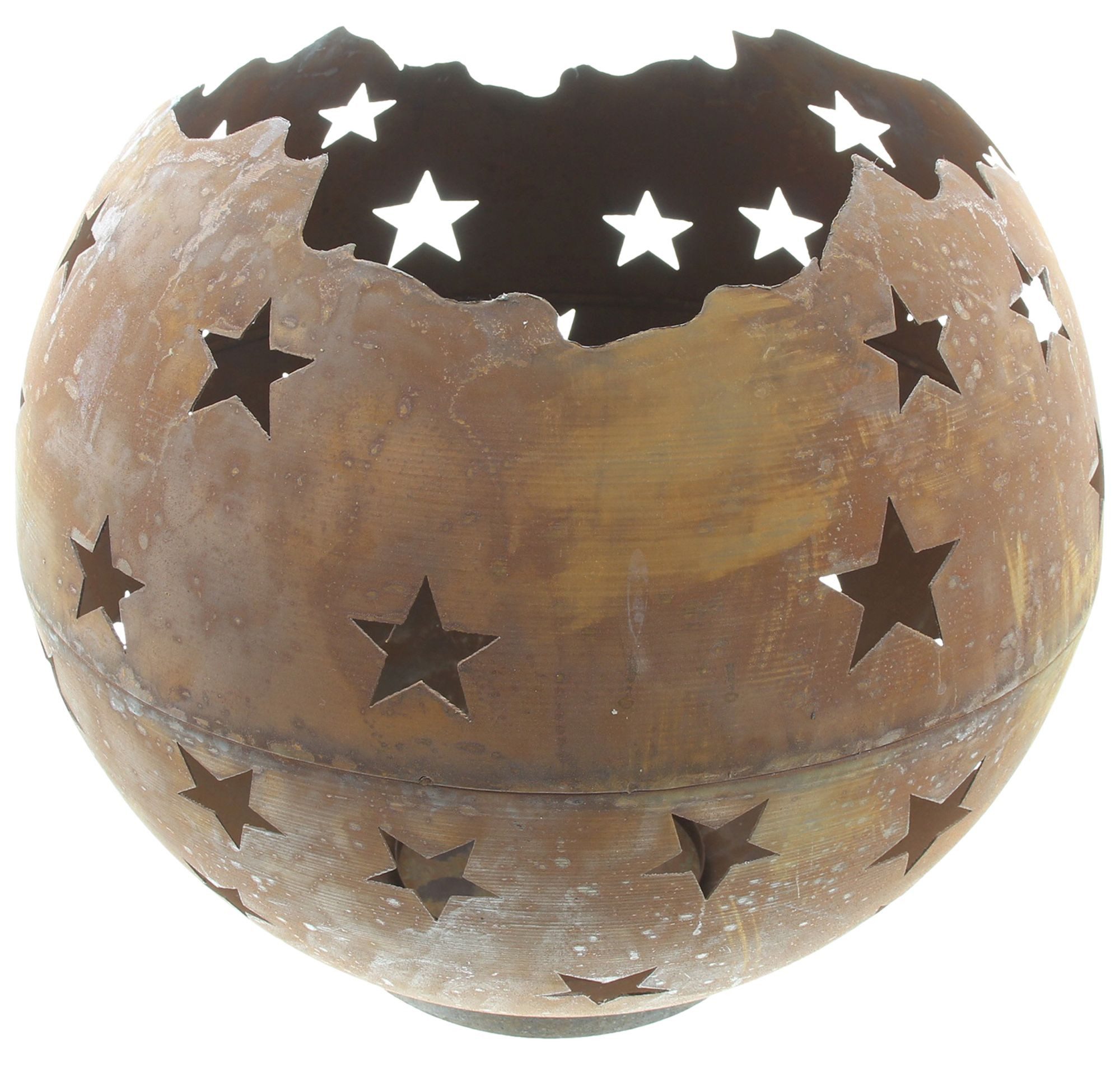 Dekoleidenschaft Windlicht "Sternenhimmel" aus Metall mit Echtrost, Ø 40 cm, Windlichtkugel, für Draußen, Outdoor Kerzenhalter, Bodenwindlicht, Kerzenständer