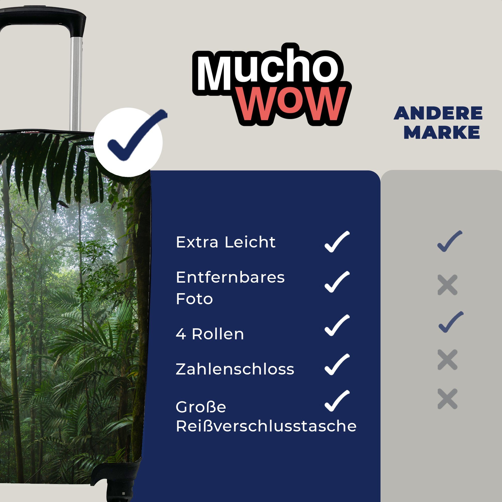 - Regenwald - - Pflanzen, MuchoWow Tropisch Bäume Reisetasche für - 4 Dschungel Reisekoffer rollen, Trolley, Ferien, mit Rollen, Handgepäck Handgepäckkoffer