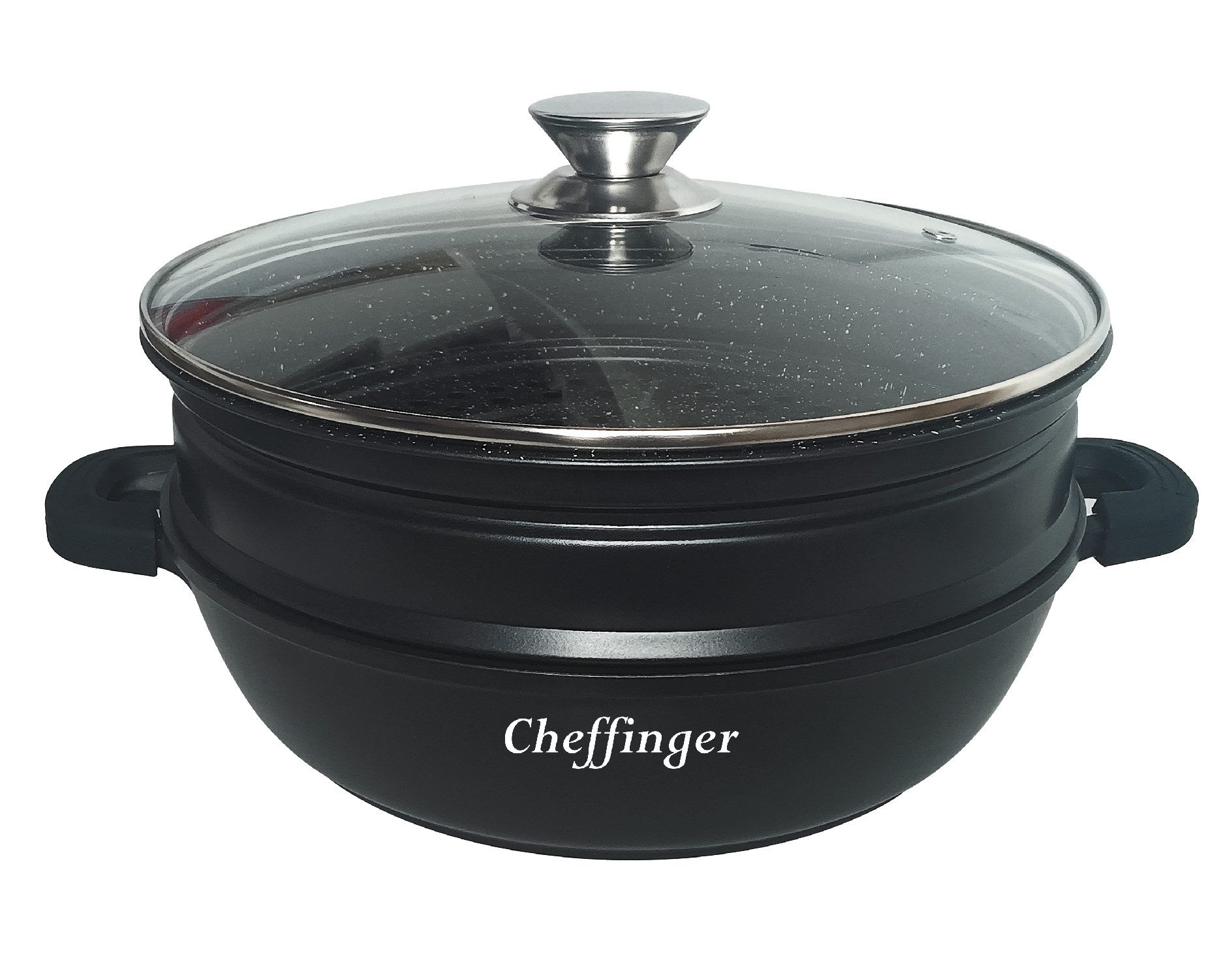 Cheffinger Kochtopf 4in1 Tajine Silikongriffe ø28 cm Garer Dampfgarer Schwarz Induktion