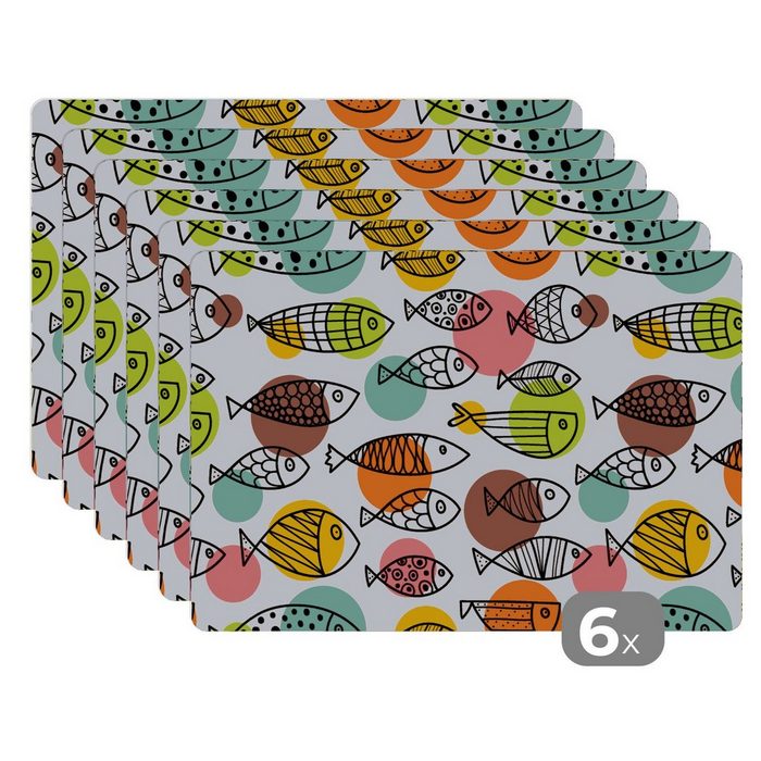 Platzset Polka dots - Fisch - Regenbogen MuchoWow (6-St) Platzset Platzdecken Platzmatte Tischmatten Schmutzabweisend
