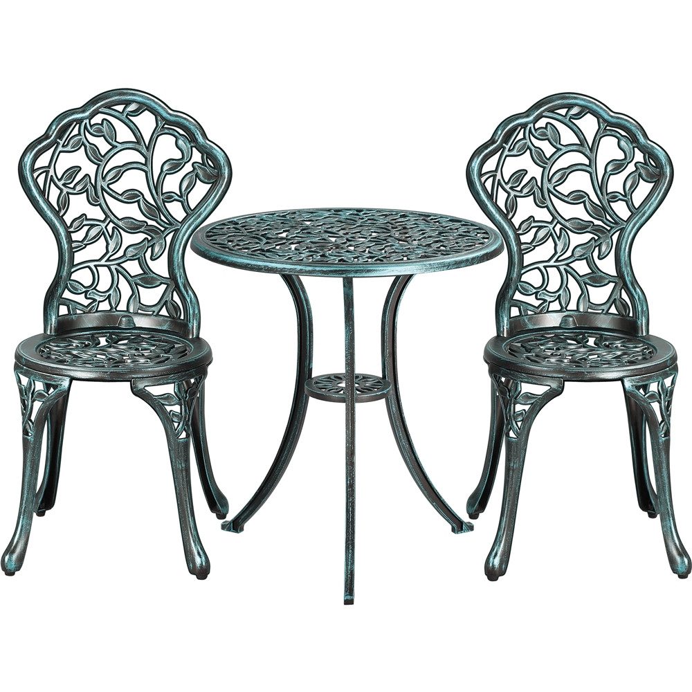 Yaheetech Balkonset 3er Gartenmöbel-Set, 2 Stühle & 1 Runder Tisch, Bistroset aus Aluminiumguss Gartengarnitur für 2 Personen
