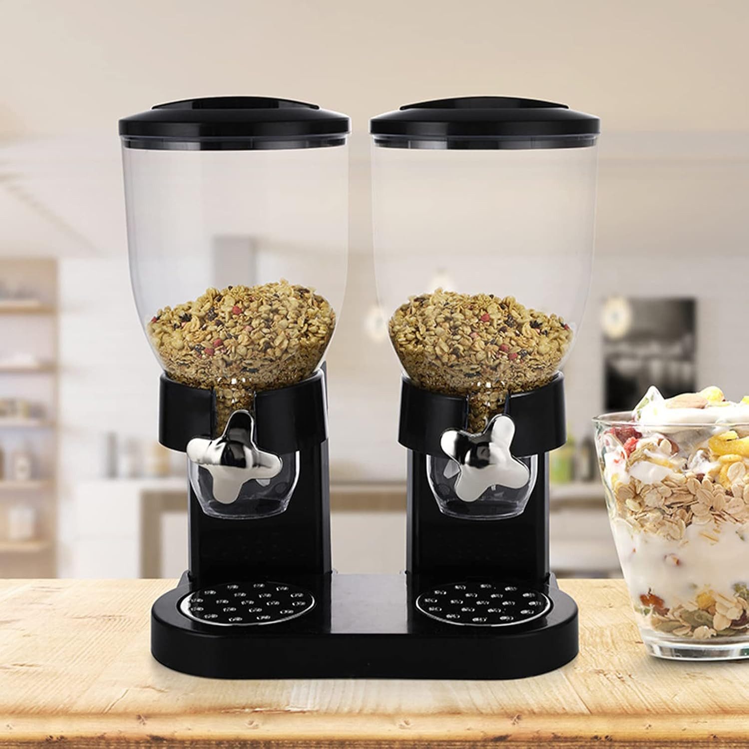 JEOBEST Müslispender Müslispender Doppelt, Cerealienspender, 3.5 Liter-Behälter, Drehsystem, Kunststoff, Luftdichter