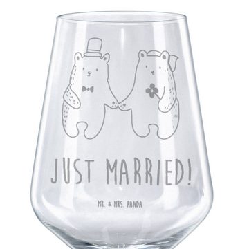 Mr. & Mrs. Panda Rotweinglas Bär Heirat - Transparent - Geschenk, Hochwertige Weinaccessoires, Ted, Premium Glas, Luxuriöse Gravur