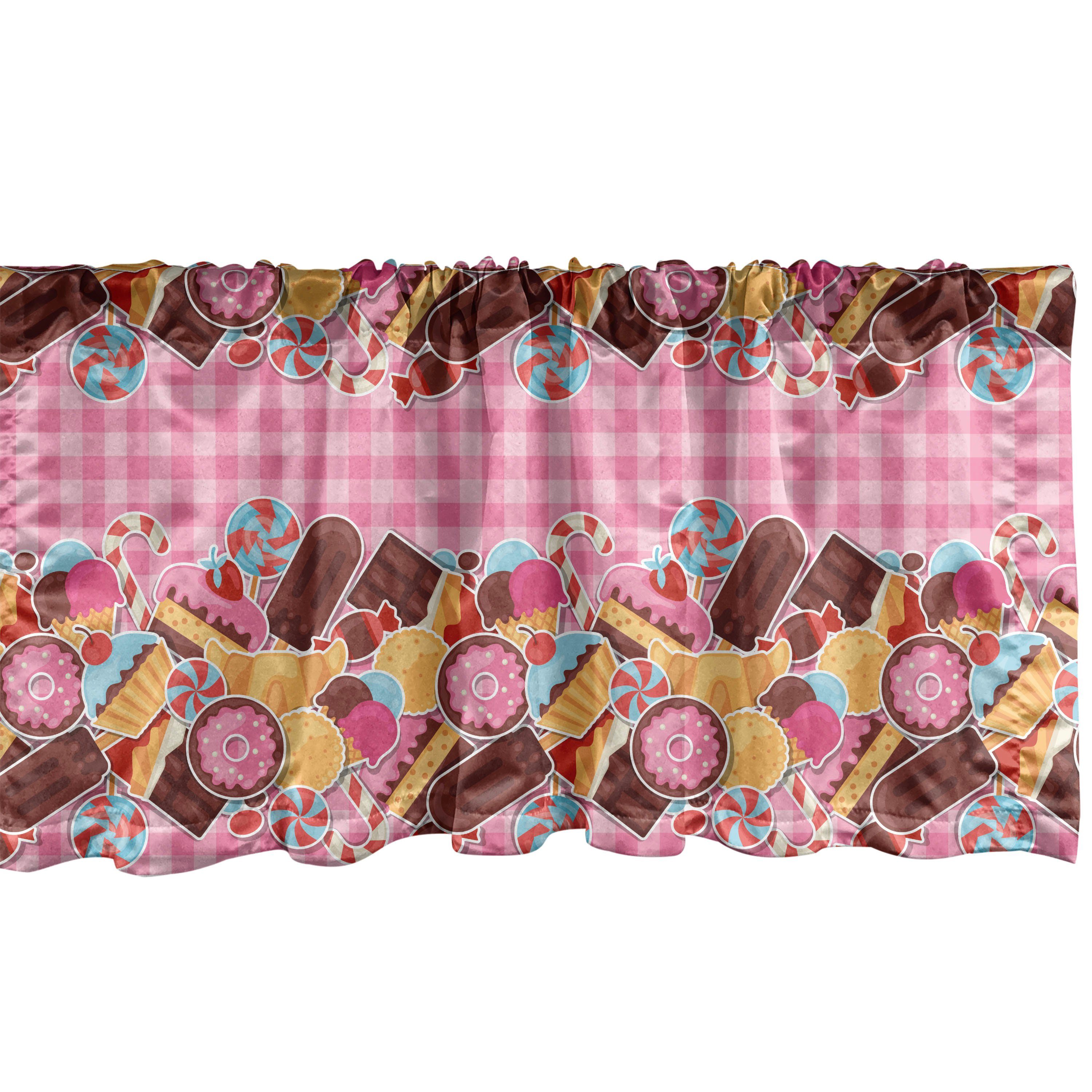 Scheibengardine Vorhang Volant für Küche Schlafzimmer Dekor mit Stangentasche, Abakuhaus, Microfaser, Süss Süßigkeit Keks Zuckerkuchen