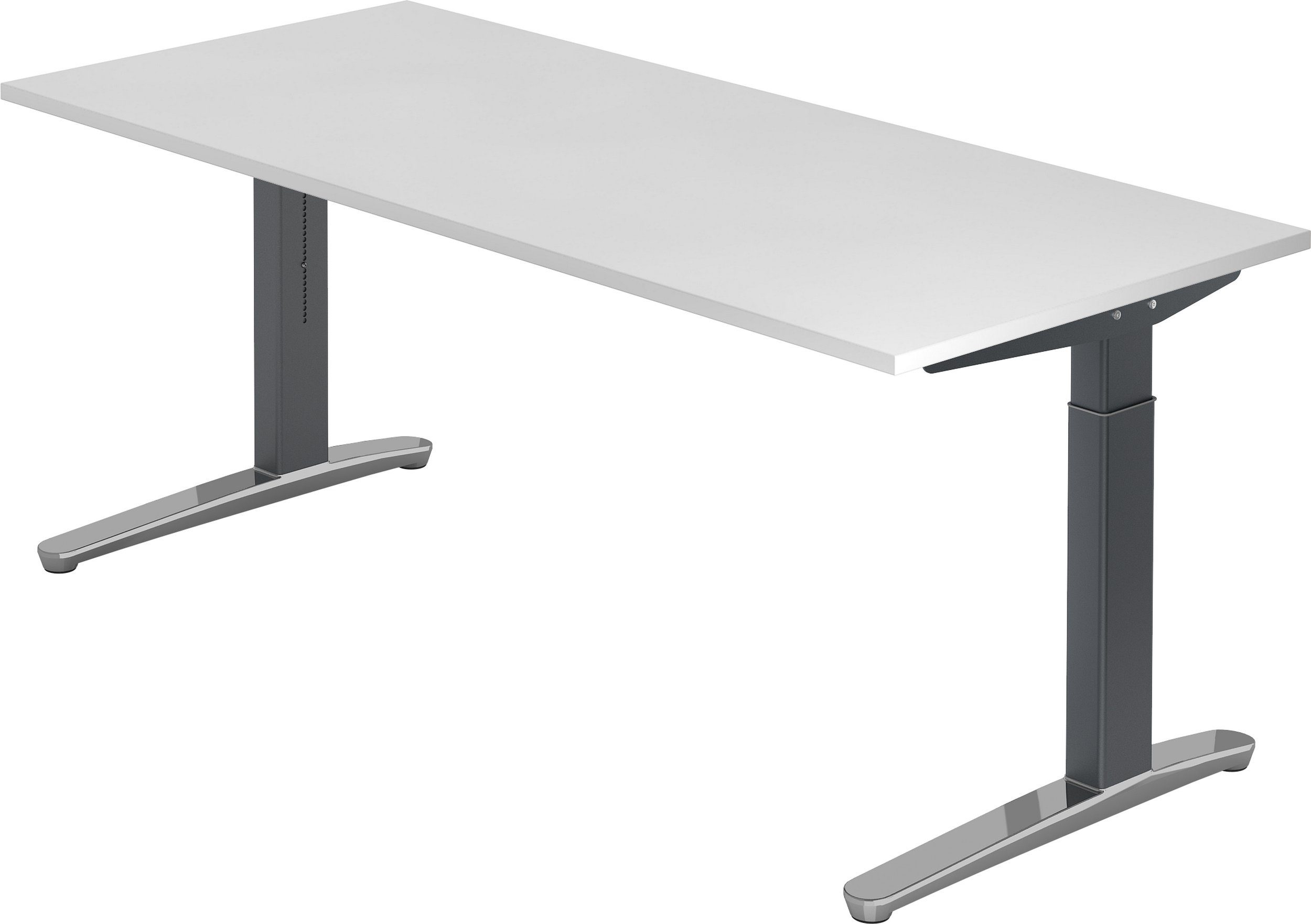 Schreibtisch Weiß 180 cm - Rechteck: Gestell: poliert - Schreibtisch Dekor: Serie-XB, 80 Graphit/Alu bümö x