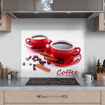 DEQORI Küchenrückwand 'Kaffeetassen Duett', Glas Spritzschutz Badrückwand Herdblende