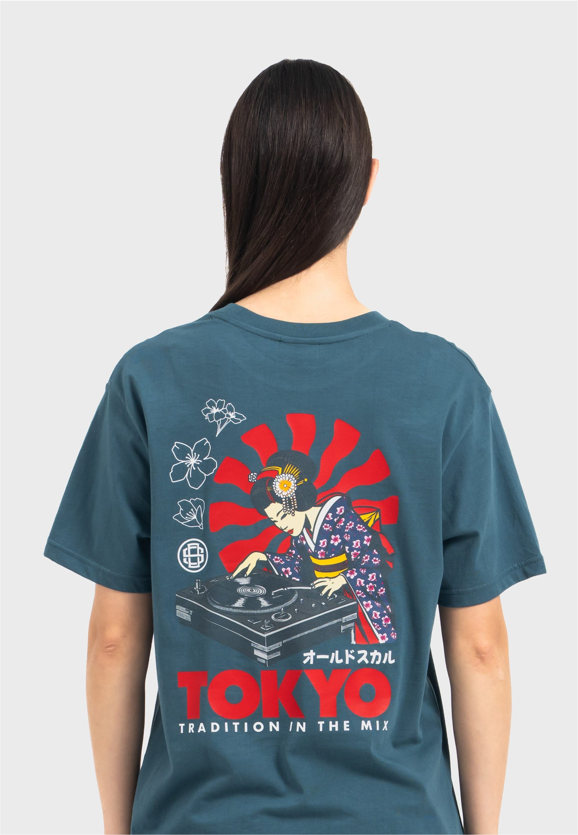 Oldskull T-Shirt Asian Neon Djane Logo Graphic Traditionelles fernöstliches Motiv modern