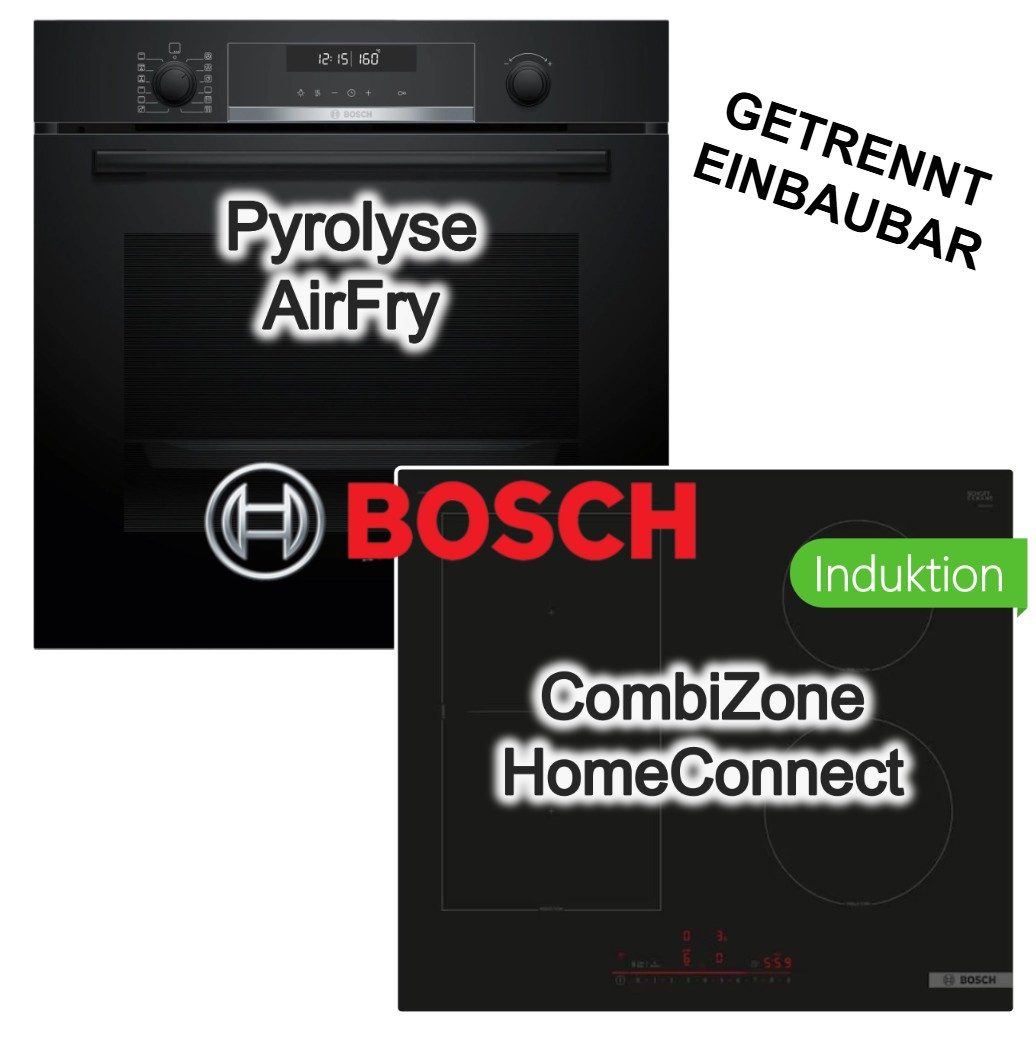 BOSCH Backofen-Set Backofen AirFry Pyrolyse+ Induktionskochfeld Flex Booster HomeConnect, Pyrolyse-Selbstreinigung Hydrolyse