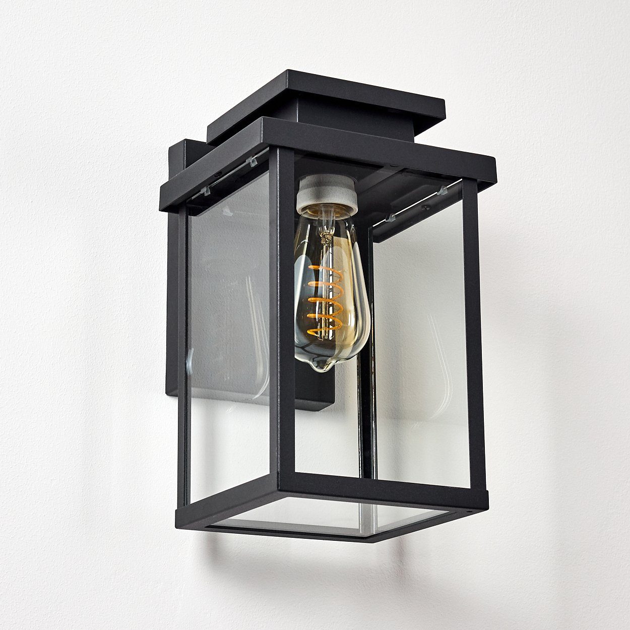 hofstein Außen-Wandleuchte »Poggio« Wandaußenleuchte moderne Wandlampe aus Metall/Glas in schwarz, ohne Leuchtmittel, E27, Außenleuchte abwärts mit Lichteffekt für den Eingangsbereich