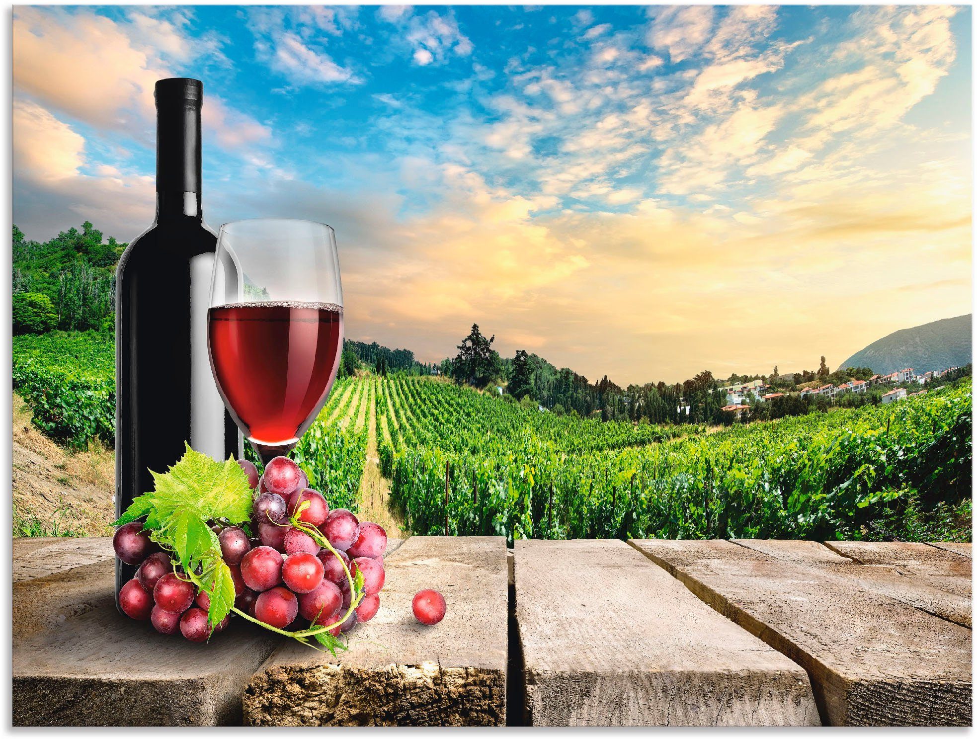 Artland Wandbild Wein vor Weinbergen, Berge (1 St), als Alubild, Leinwandbild, Wandaufkleber oder Poster in versch. Größen