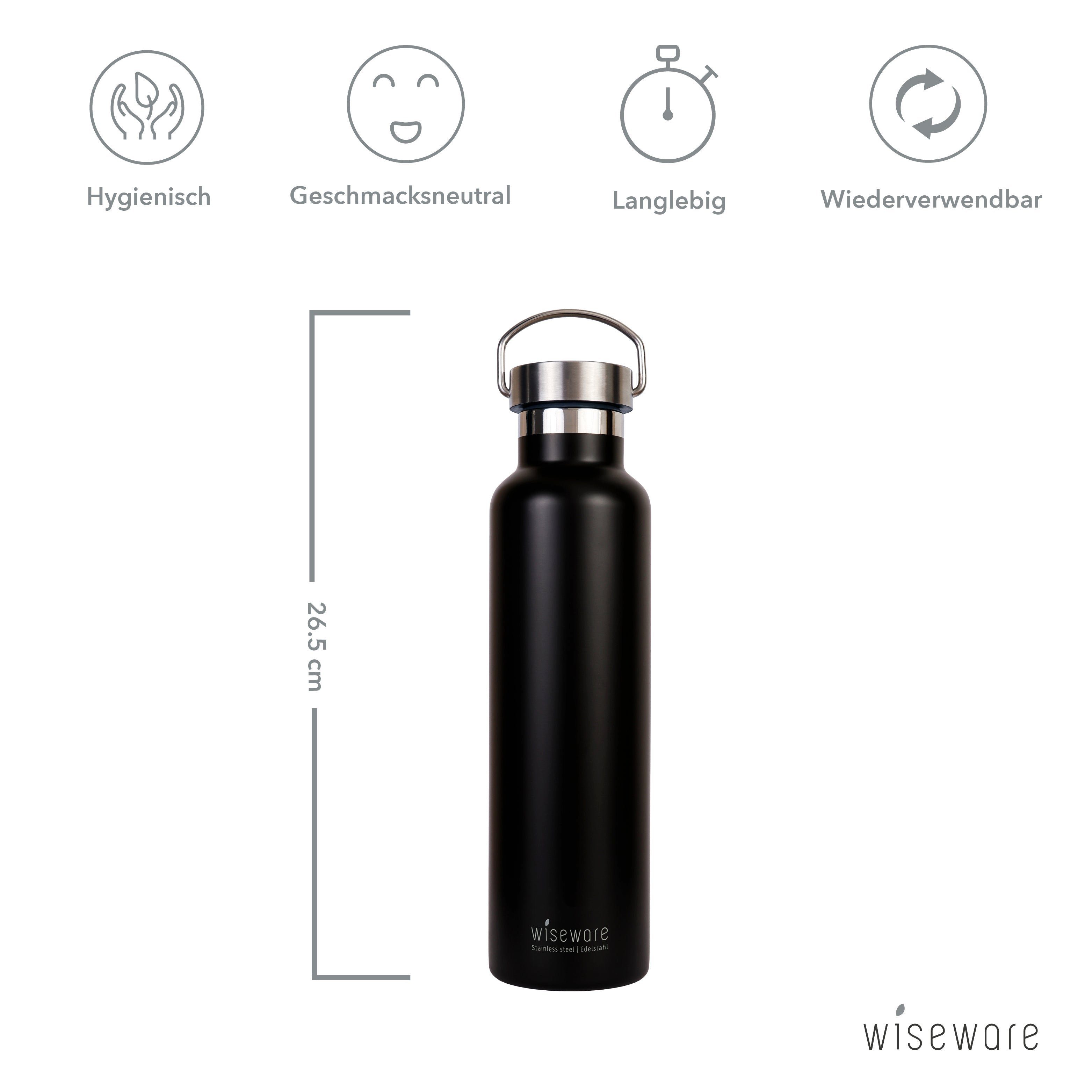 Schwarze Isolierflasche, Mehrwegbecher - Edelstahl, (1-tlg) wisefood Trinkflasche Edelstahl