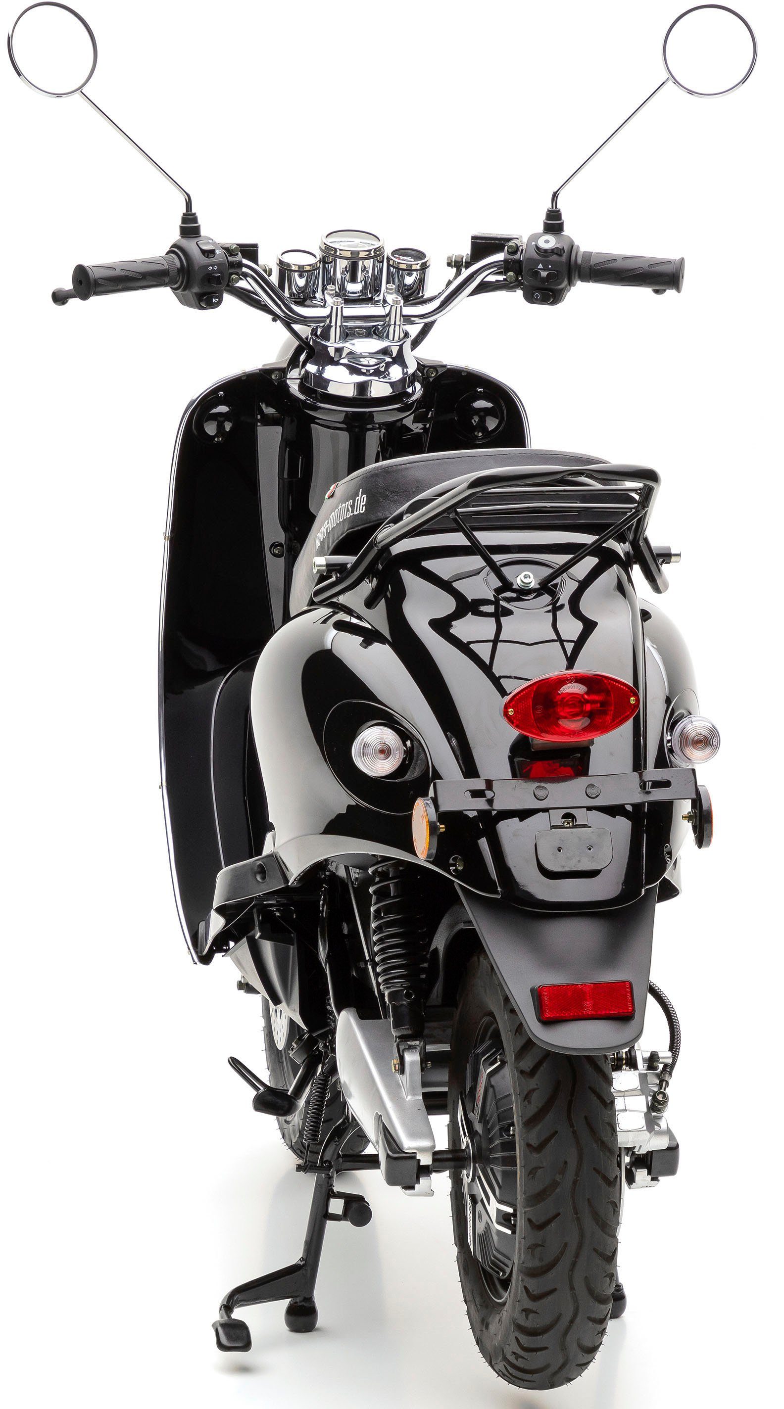 | 2000 eRetro härteverstellbare 45 W, km/h, Motors Nova hinten black uni Dual-Stoßdämpfer schwarz Li, E-Motorroller Star