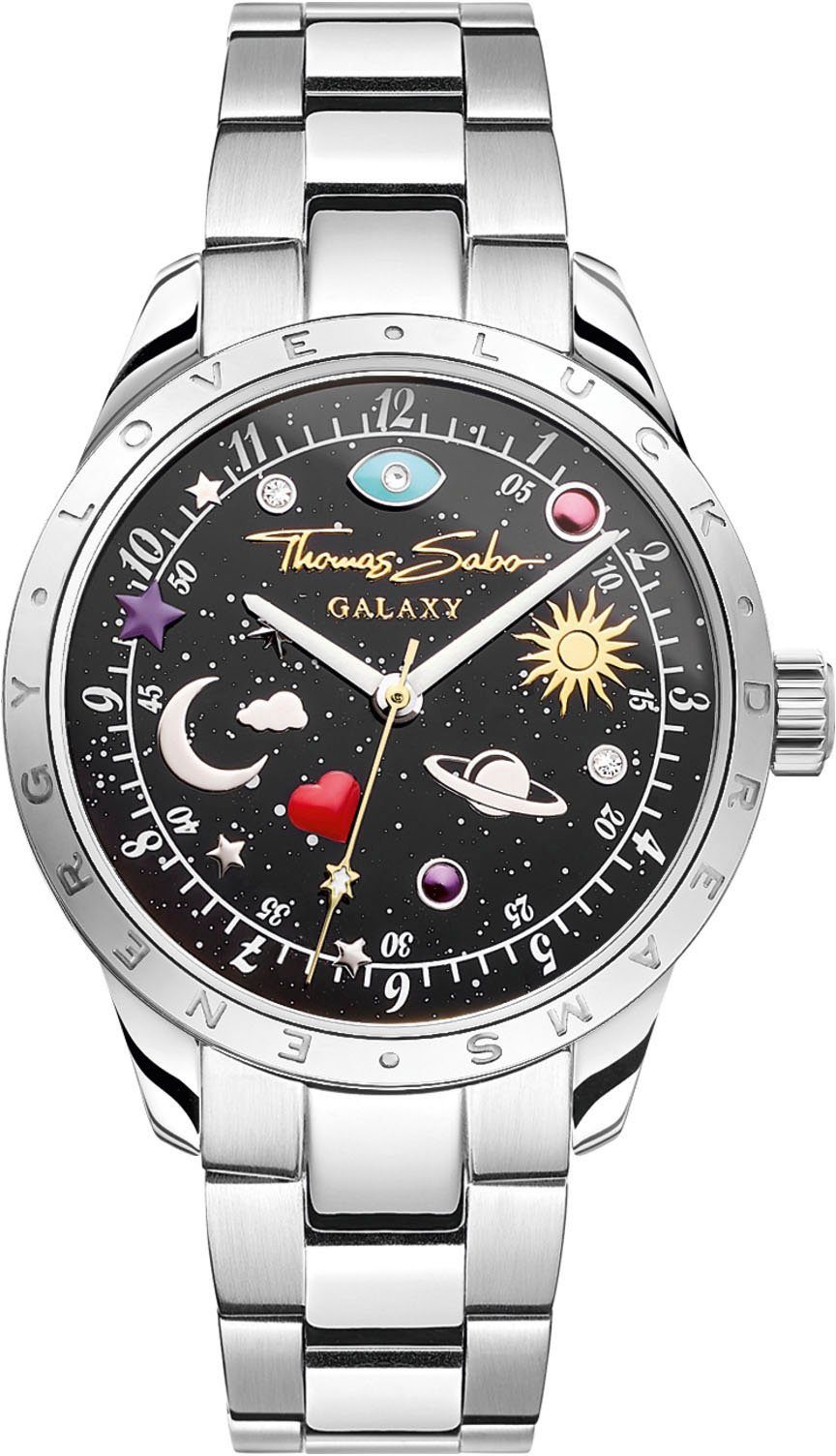 THOMAS SABO Quarzuhr COSMIC AMULET, Armbanduhr, Damenuhr, Zirkonia, Herz, Mond, Sterne