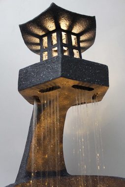 Arnusa Gartenbrunnen Springbrunnen mit Pagonden Laterne Japanischer Garten, Komplett-Set mit LED Beleuchtung Warmweiß