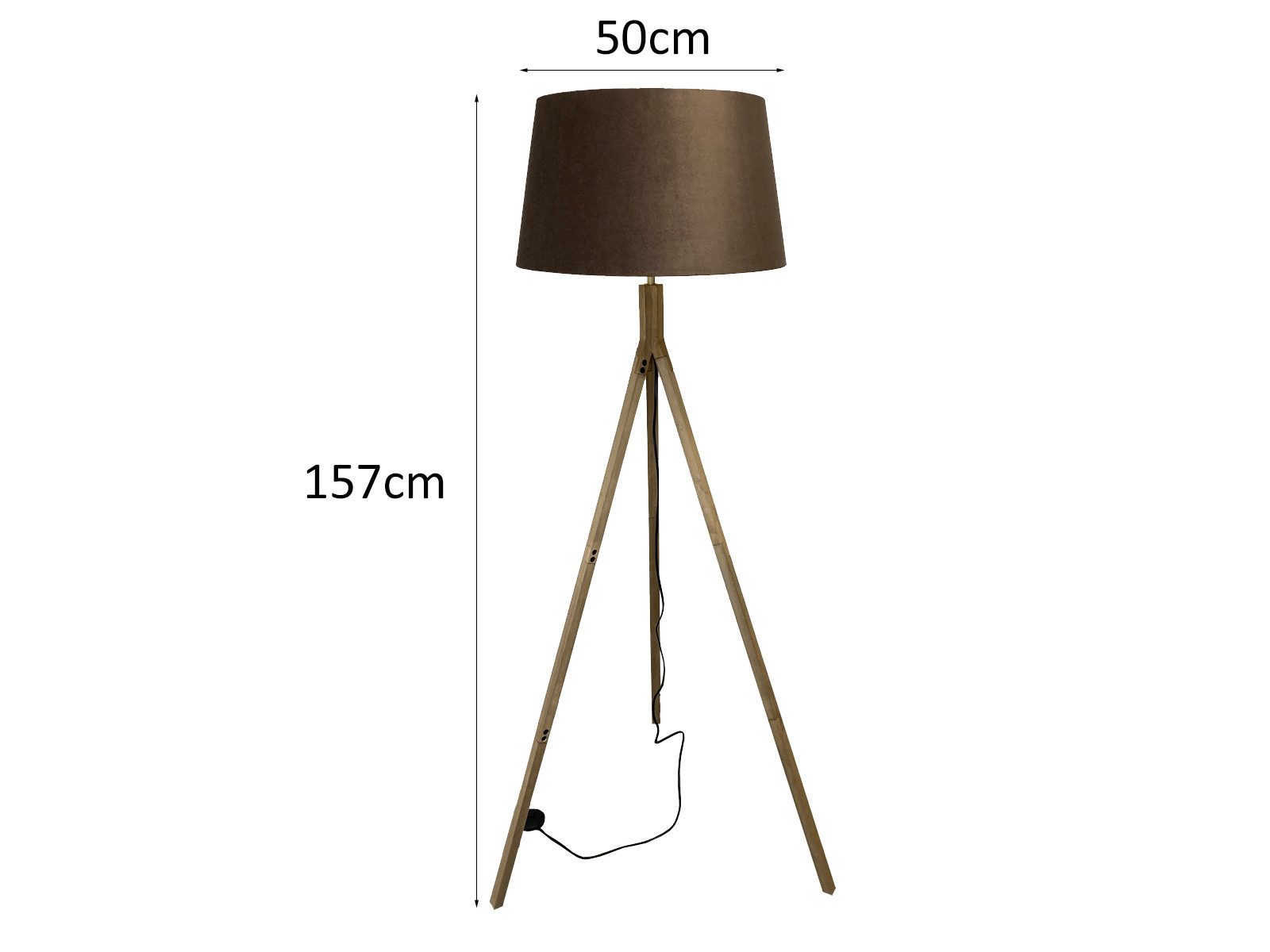 meineWunschleuchte Stehlampe, ohne Leuchtmittel, skandinavisch mit Lampen-Schirm Samt & Tripod Dreibein Holz-Fuß, 157cm