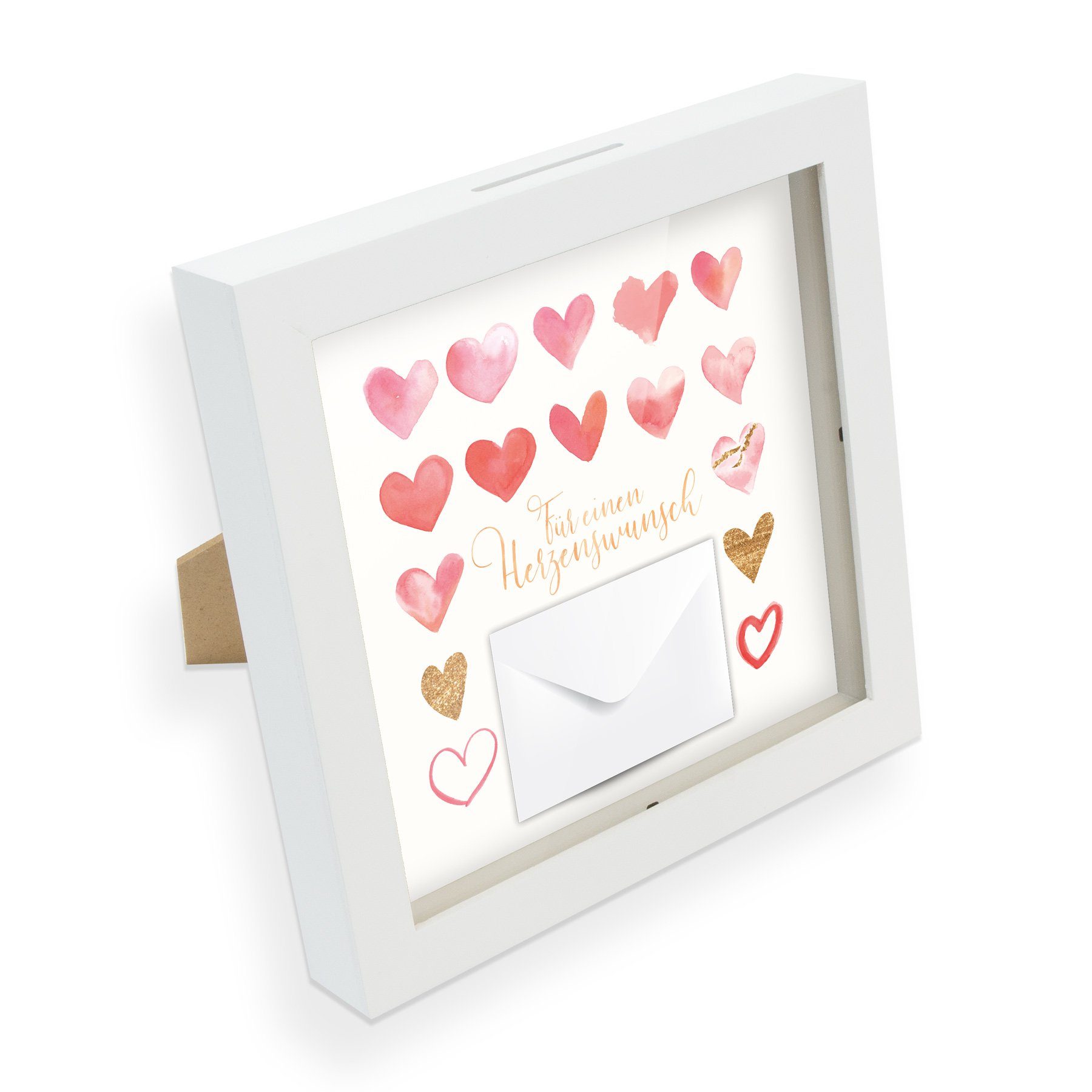 Spardose itenga Bilderrahmen Geldgeschenk Herzenswunsch Creme Rosa (Motiv 28) -