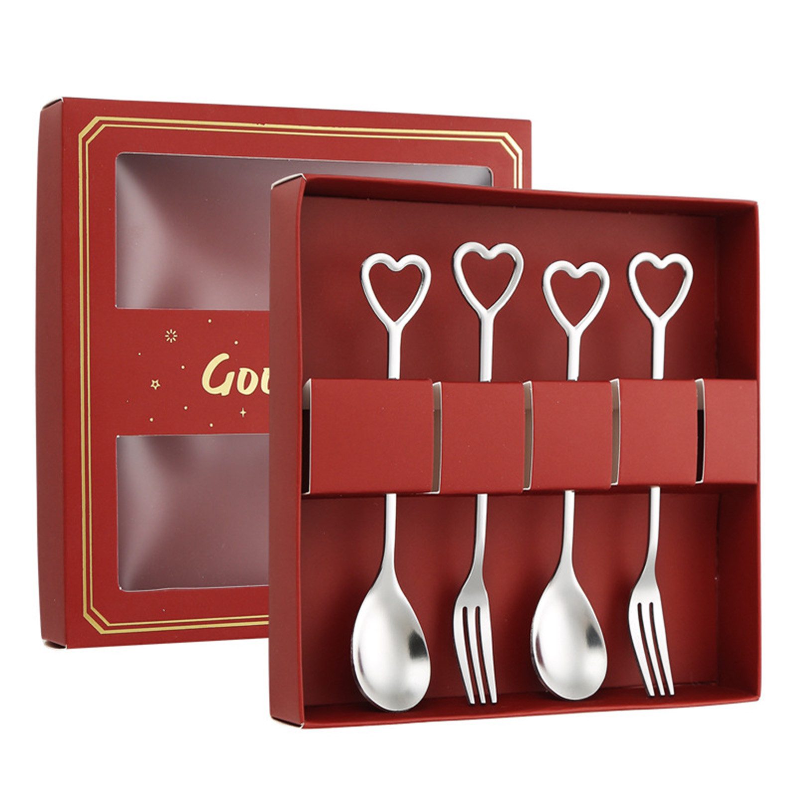 Jumpeak Besteck-Set Besteck,Besteckset,Kinderbesteck,Kuchengabeln,Kaffeelöffel,zimmer deko, 6 Personen, Edelstahl, Geschirrset,Salatbesteck,Reisebesteck,2/4-teiliges Set,2Farben,Herz