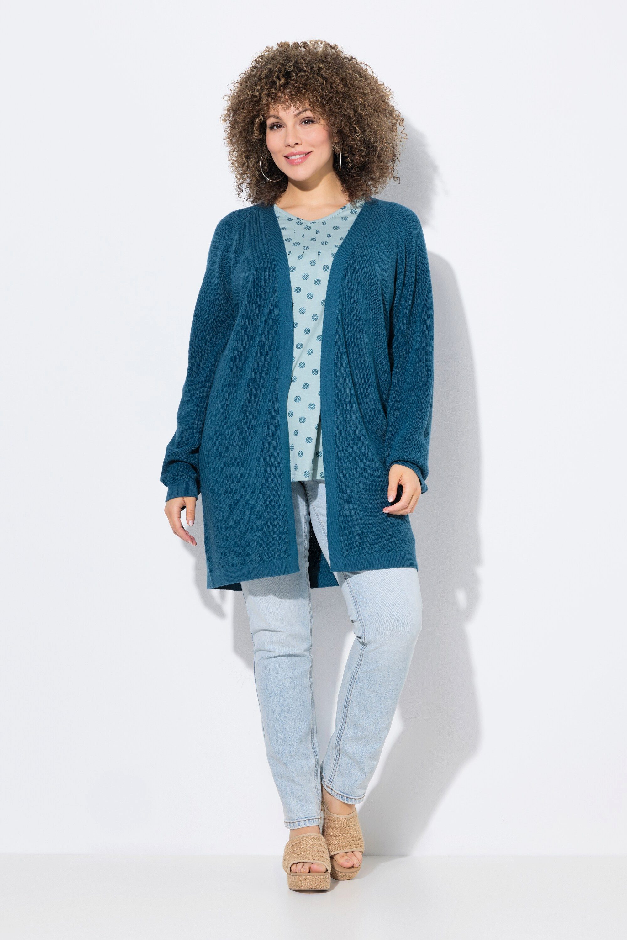 Ulla Popken Strickjacke Long-Strickjacke Rippstrick offene Form günstig online kaufen