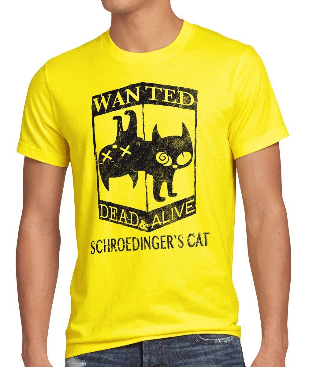 style3 Print-Shirt Herren T-Shirt Wanted Schroedingers Katze big sheldon bang cooper cat theory top gelb