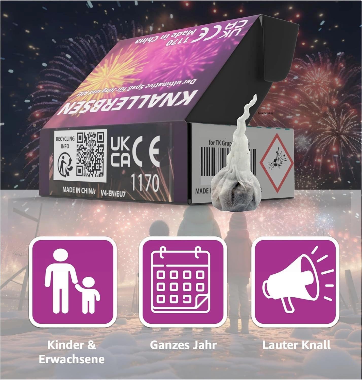 FlameXBurn Geburtstagskerze Knallerbsen Fun Snaps für Jugendfeuerwerk für Silvester / Feuerwerk (Set, 500-tlg)