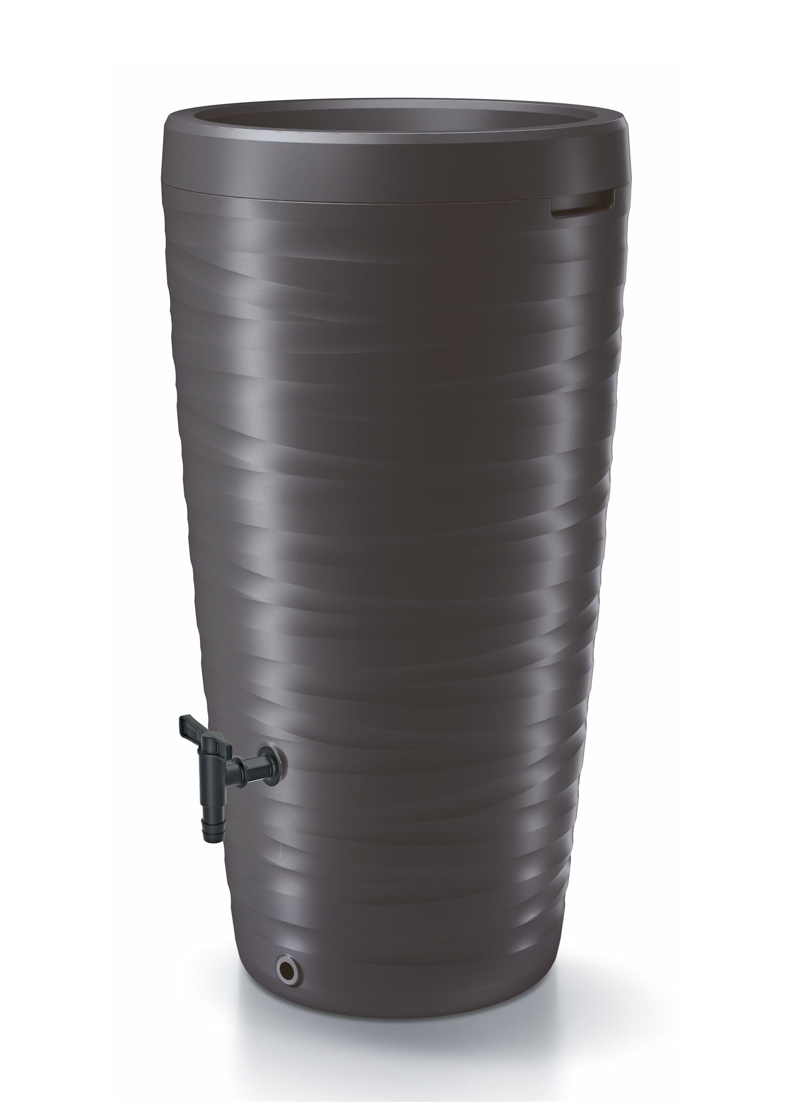 Spetebo Regenwassertank Design Regentonne 240 L mit Wasserhahn - anthrazit,  240.00 l, (Komplett-Set, 5-tlg., 2 x Ablauf- Anschlüssen-  Anschluss-Abdeckung- Pflanzschale), Regentank mit Pflanzschale als Deckel -  Regen Fass Wasser Tank