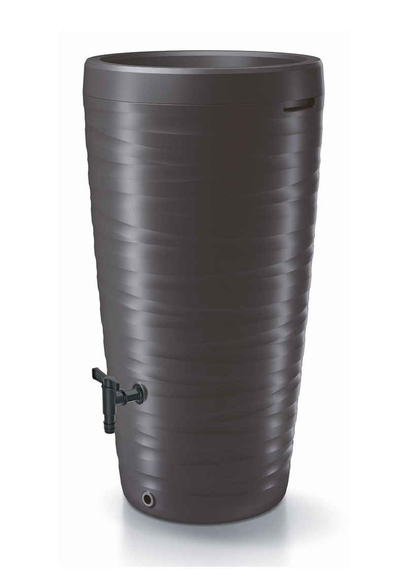 Spetebo Regenwassertank Design Regentonne 240 L mit Wasserhahn - anthrazit, 240.00 l, (Komplett-Set, 5-tlg., 2 x Ablauf- Anschlüssen- Anschluss-Abdeckung- Pflanzschale), Regentank mit Pflanzschale als Deckel - Regen Fass Wasser Tank
