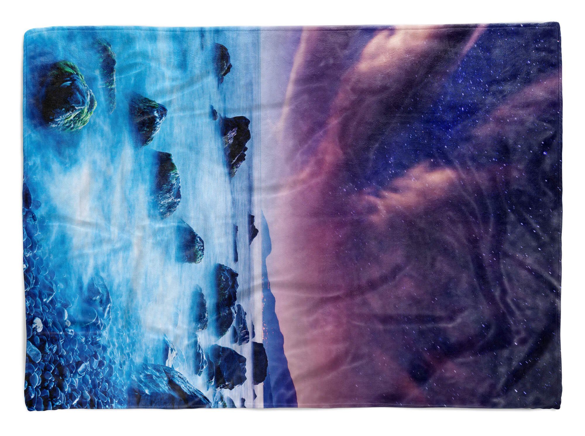 Nachthimmel mit Sinus Art Meer (1-St), Handtücher Handtuch Saunatuch Fotomotiv Baumwolle-Polyester-Mix Handtuch Kuscheldecke S, Strandhandtuch