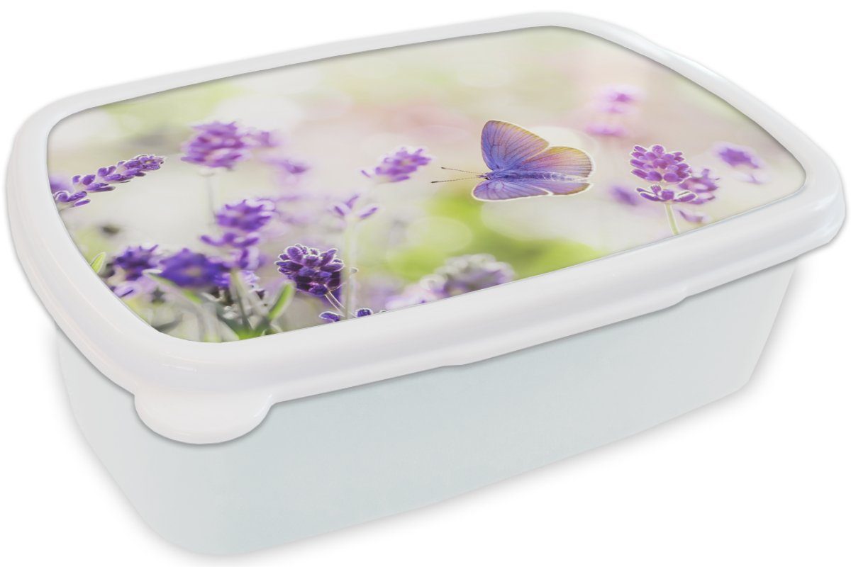 Kunststoff, Jungs (2-tlg), weiß Kinder Lavendel Blumen, Lunchbox MuchoWow Schmetterling und für Brotbox - - und Mädchen Erwachsene, Brotdose, für