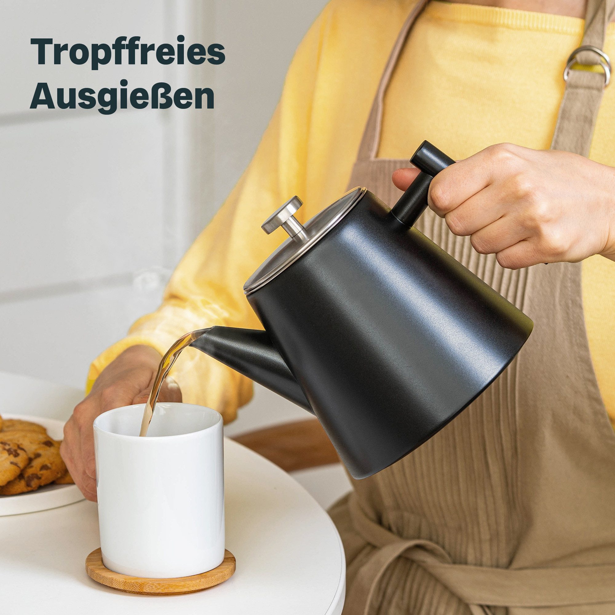 SILBERTHAL Teekanne Edelstahl mit Siebeinsatz Schwarz, 1 l, Doppelwandig-isoliert