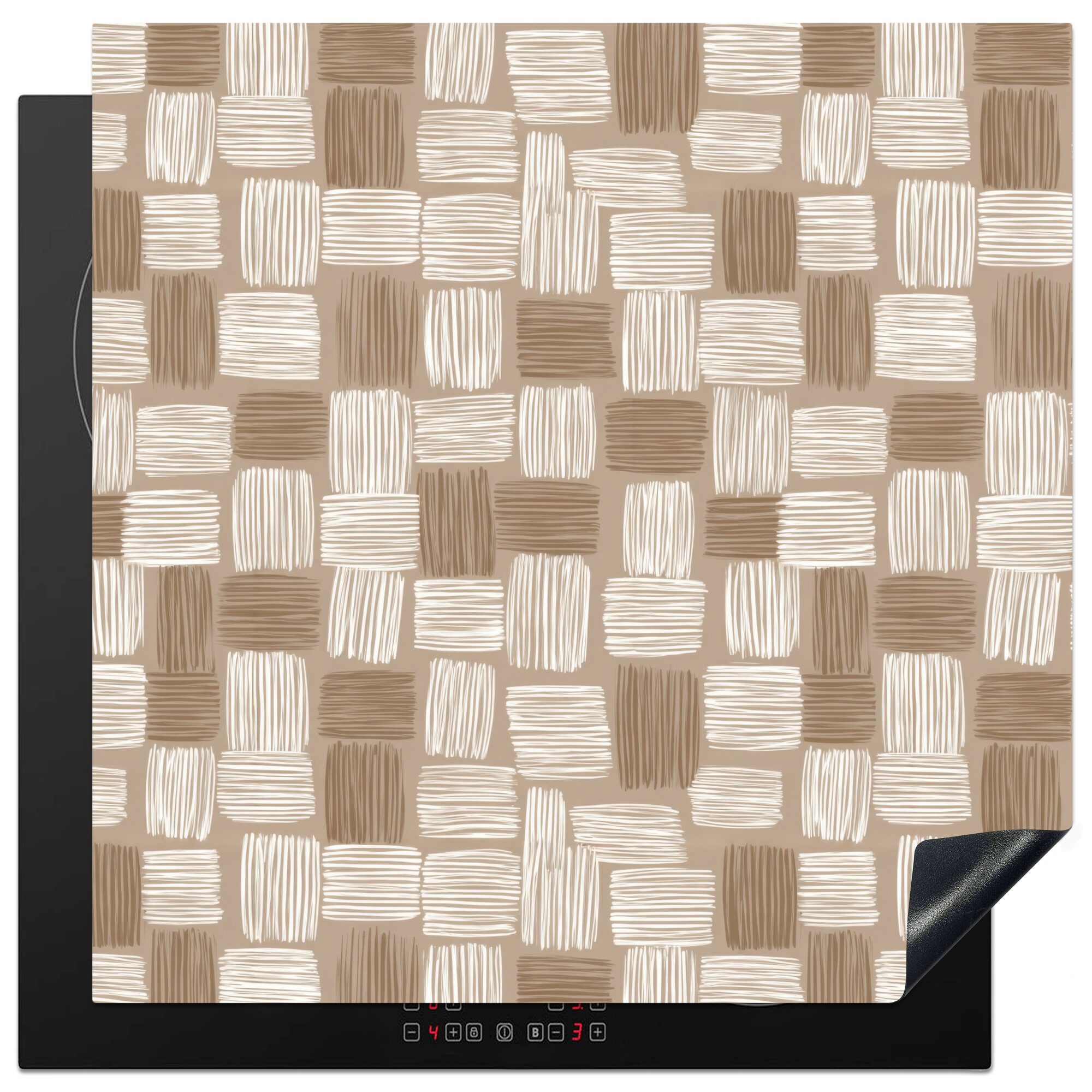 MuchoWow Herd-Abdeckplatte Block - Muster - Braun, Vinyl, (1 tlg), Küche Herdabdeckung Ceranfeld Induktionsfeld Vinyl, 60x60 cm