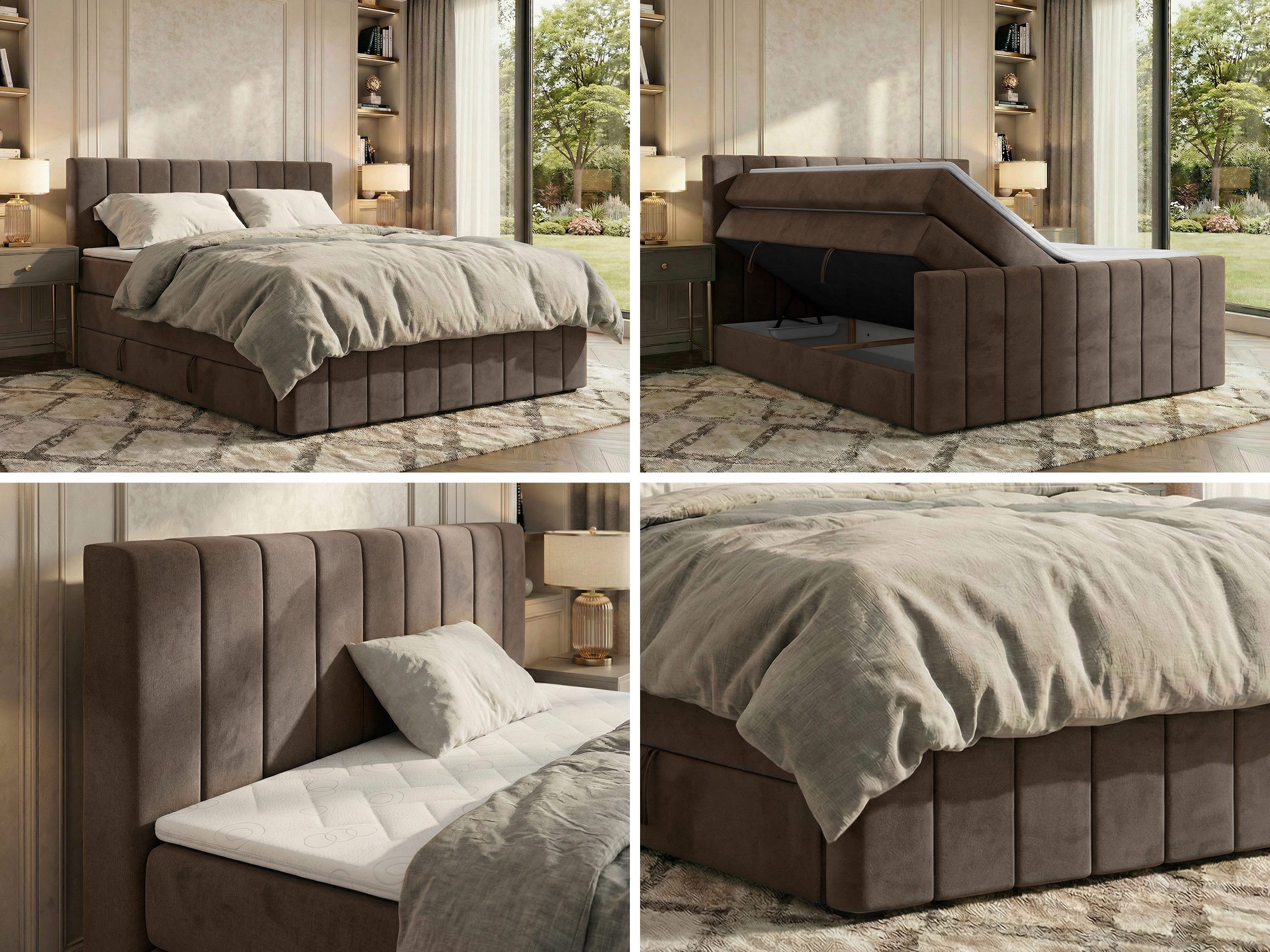 MKS MÖBEL Boxspringbett ALVER KING DUO (Set, Doppelbett mit Stauraum, mit Fußteil & Topper (Visco oder T25), Polsterbett mit Bettkasten, Multipocket + Pocket Premium Matratze