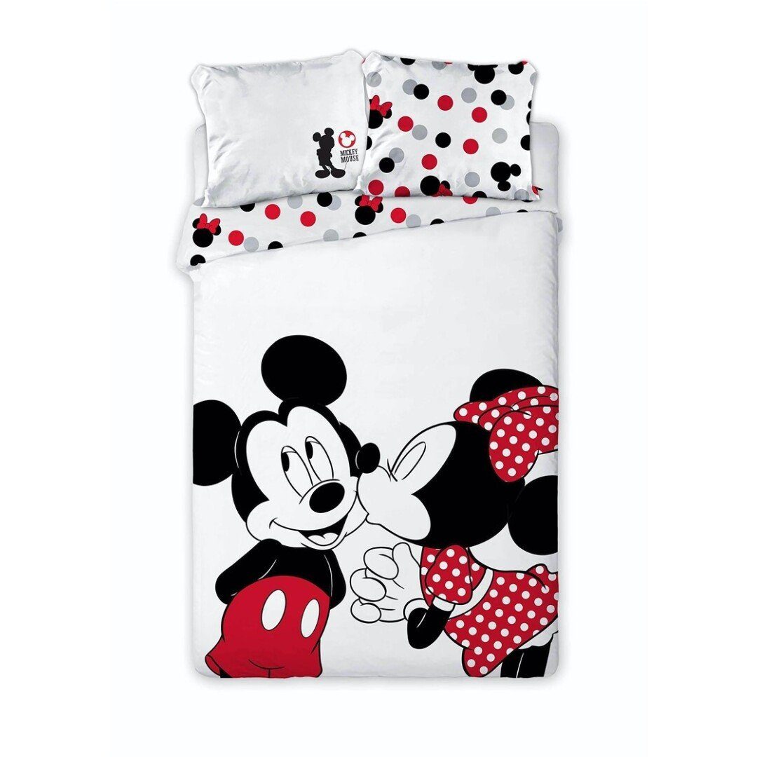 Bettwäsche Minnie und Mickey Bettwäsche Set, Disney Mickey Mouse, Mikrofaser, Deckenbezug 135-140x200 cm Kissenbezug 63x63 cm