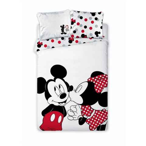 Bettwäsche Minnie und Mickey Bettwäsche Set, Disney Mickey Mouse, Mikrofaser, Deckenbezug 135-140x200 cm Kissenbezug 63x63 cm