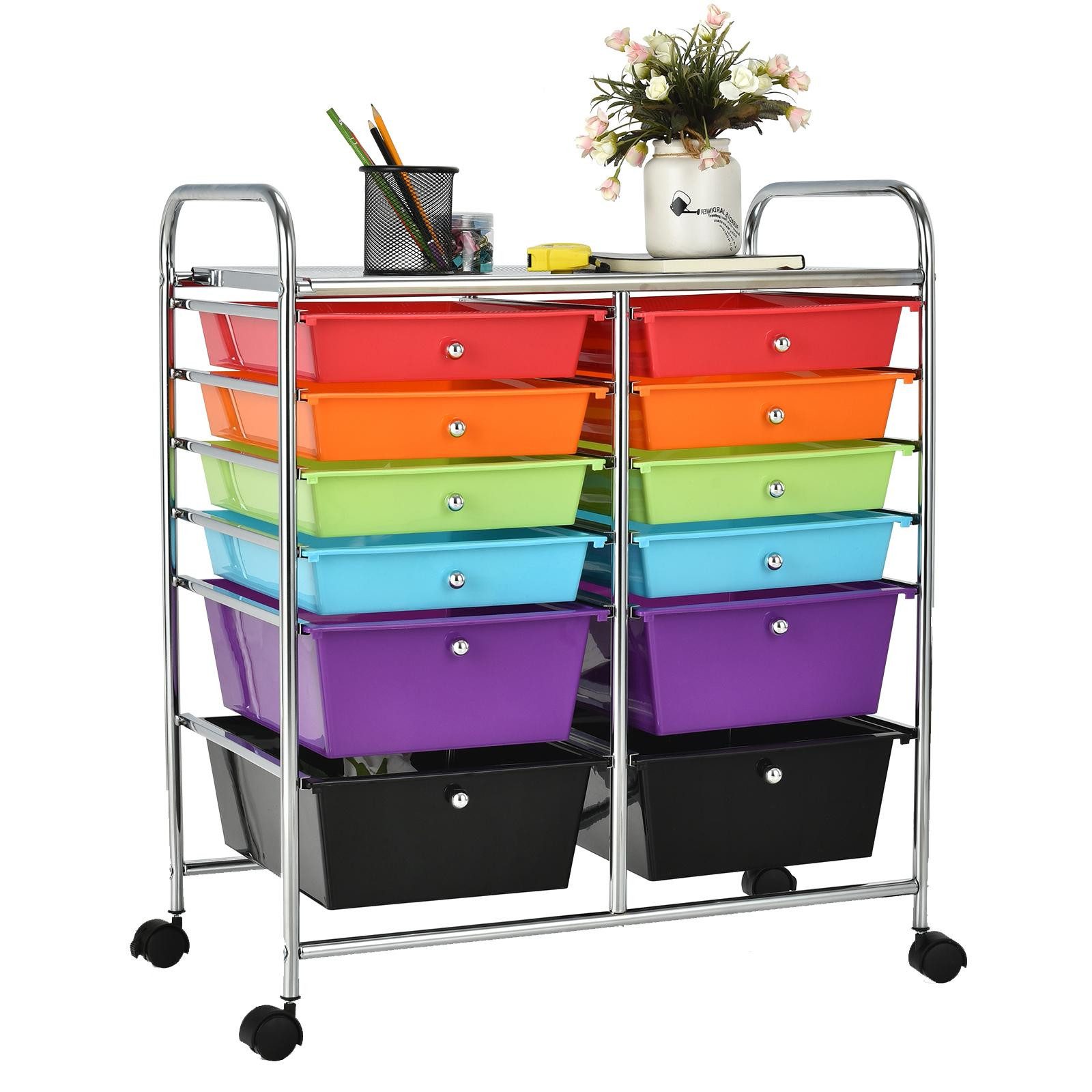 KOMFOTTEU Rollwagen Schubladenwagen, mit 12 Schubladen, 63x37x73,5 cm