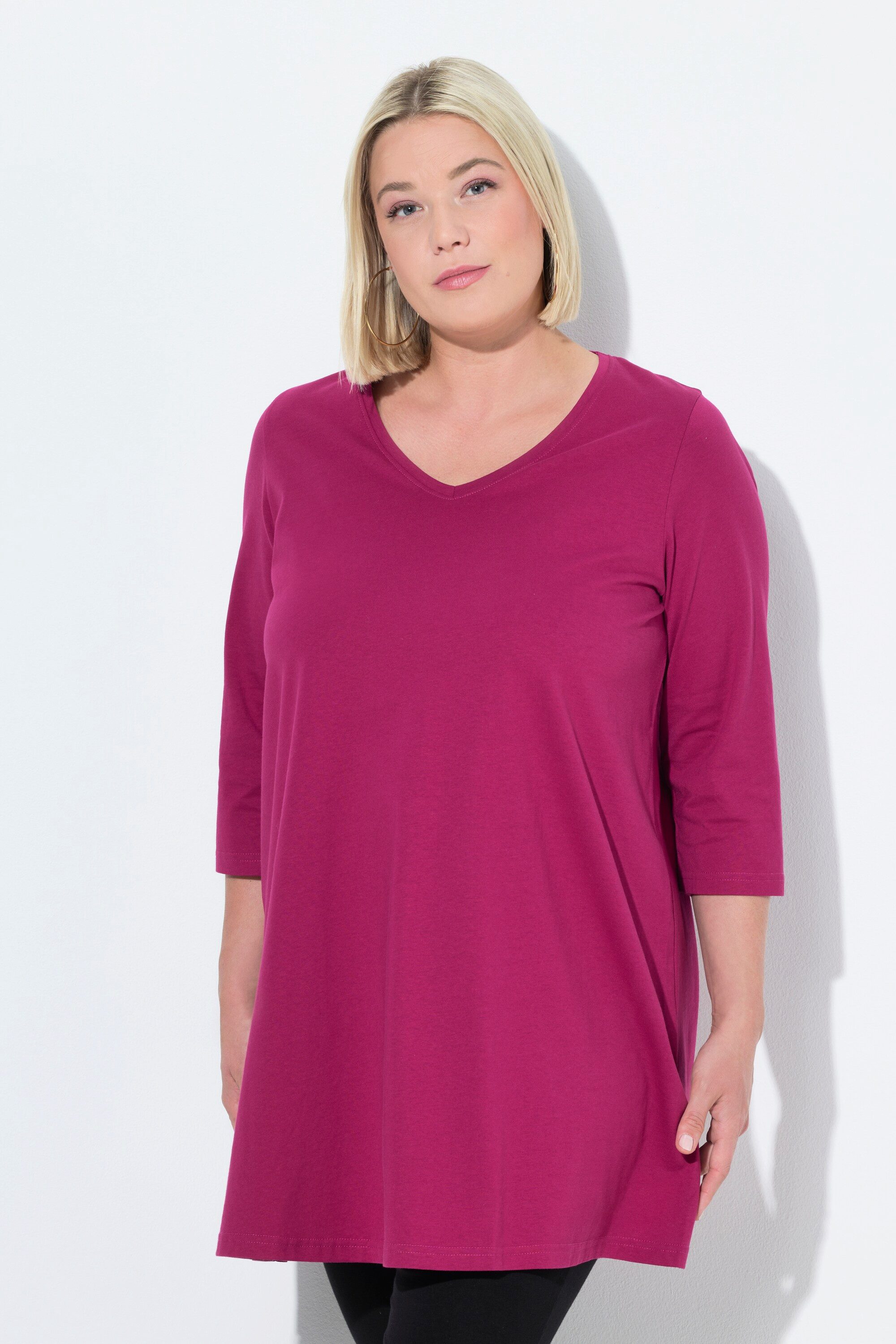 Ulla Popken Longshirt Longshirt A-Linie V-Ausschnitt 3/4-Arm günstig online kaufen