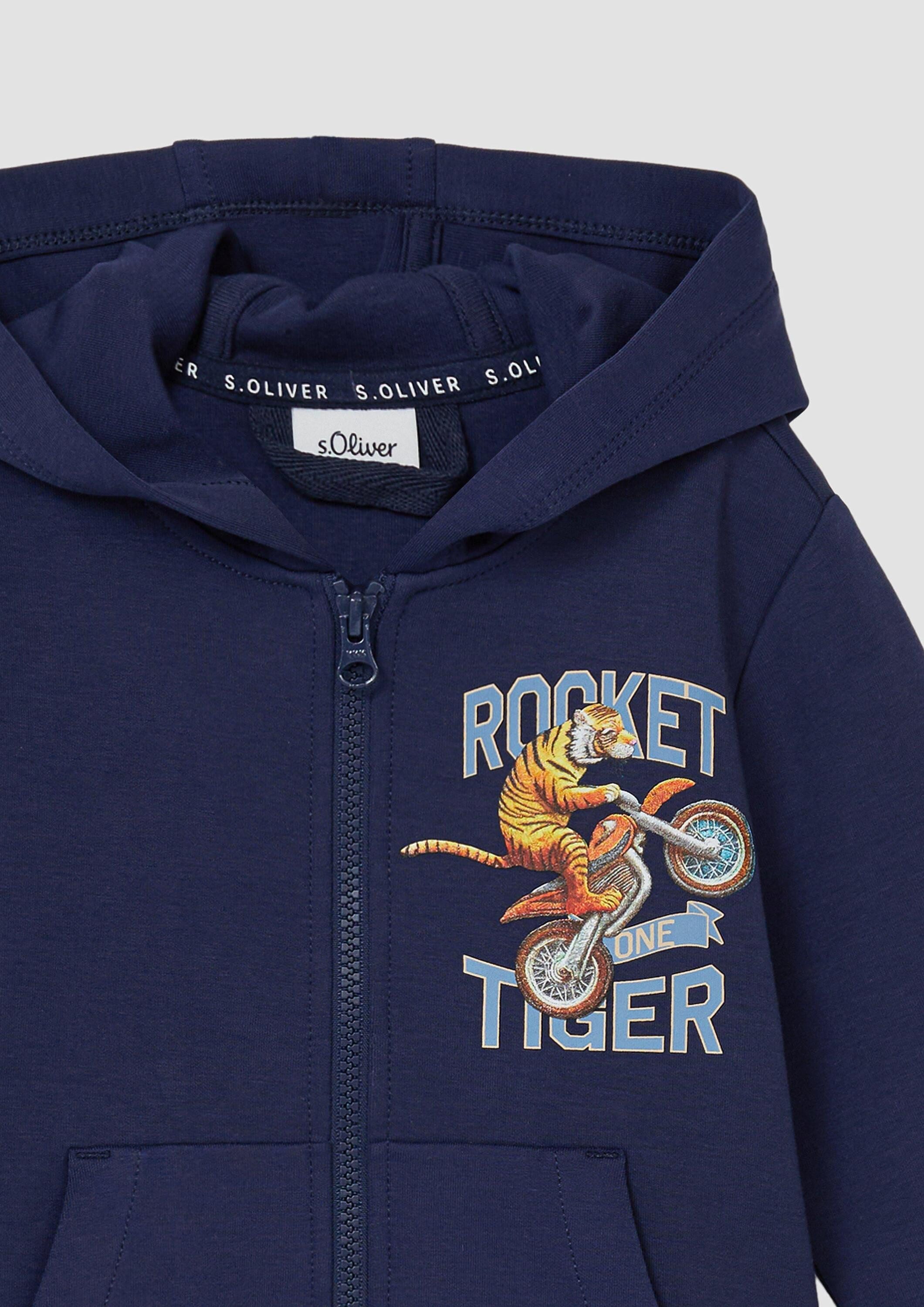 s.Oliver Sweatshirt Sweatshirt Jacke Sweatjacke aus Interlockjersey mit Frontprint