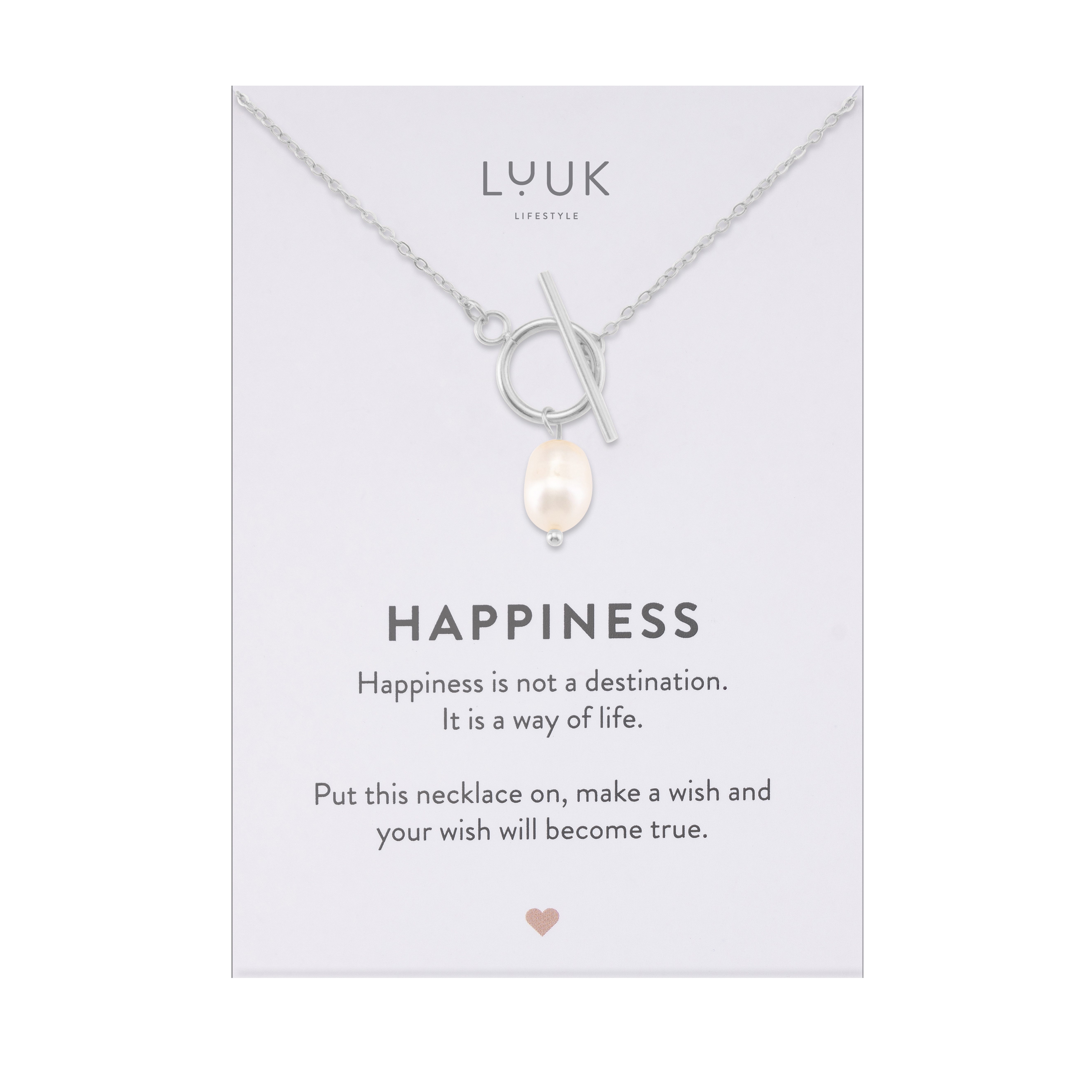 LUUK LIFESTYLE Kette mit Anhänger Perlen, in elegantem Stil mit HAPPINESS Spruchkarte, romantische Geschenkidee