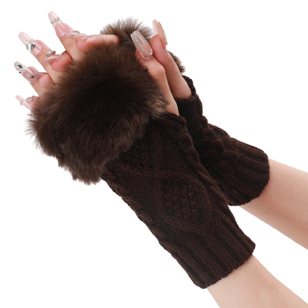 Jormftte Fingerlose Damen Armstulpen Handschuhe,Winter frauen Für Fingerlos Kaffee Strickhandschuhe