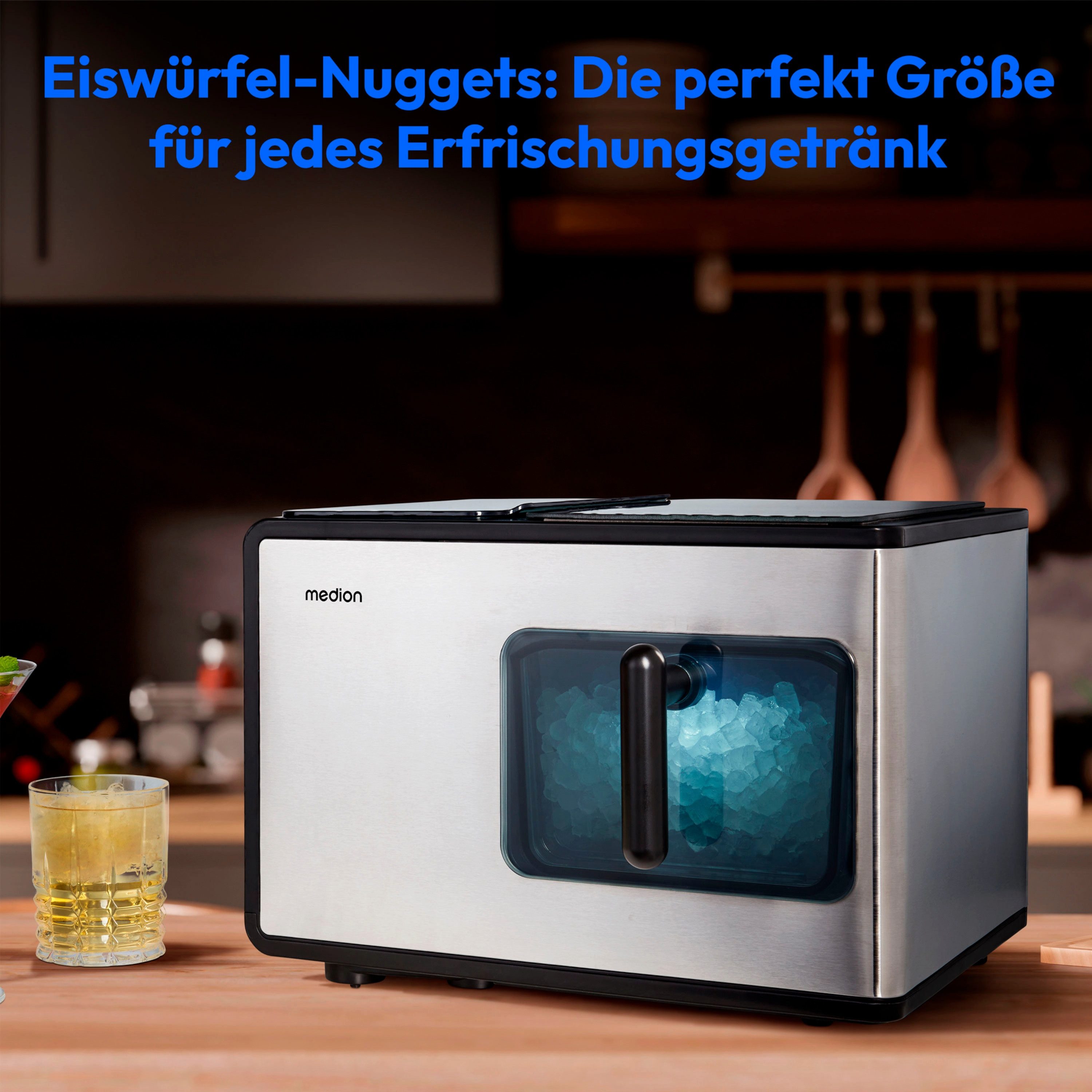 Medion® Eiswürfelmaschine MEDION Nugget Eiswürfelbereiter MD 11960, 2 Liter Wassertank, bis zu 15 kg fertige Eiswürfel in 24 Stunden