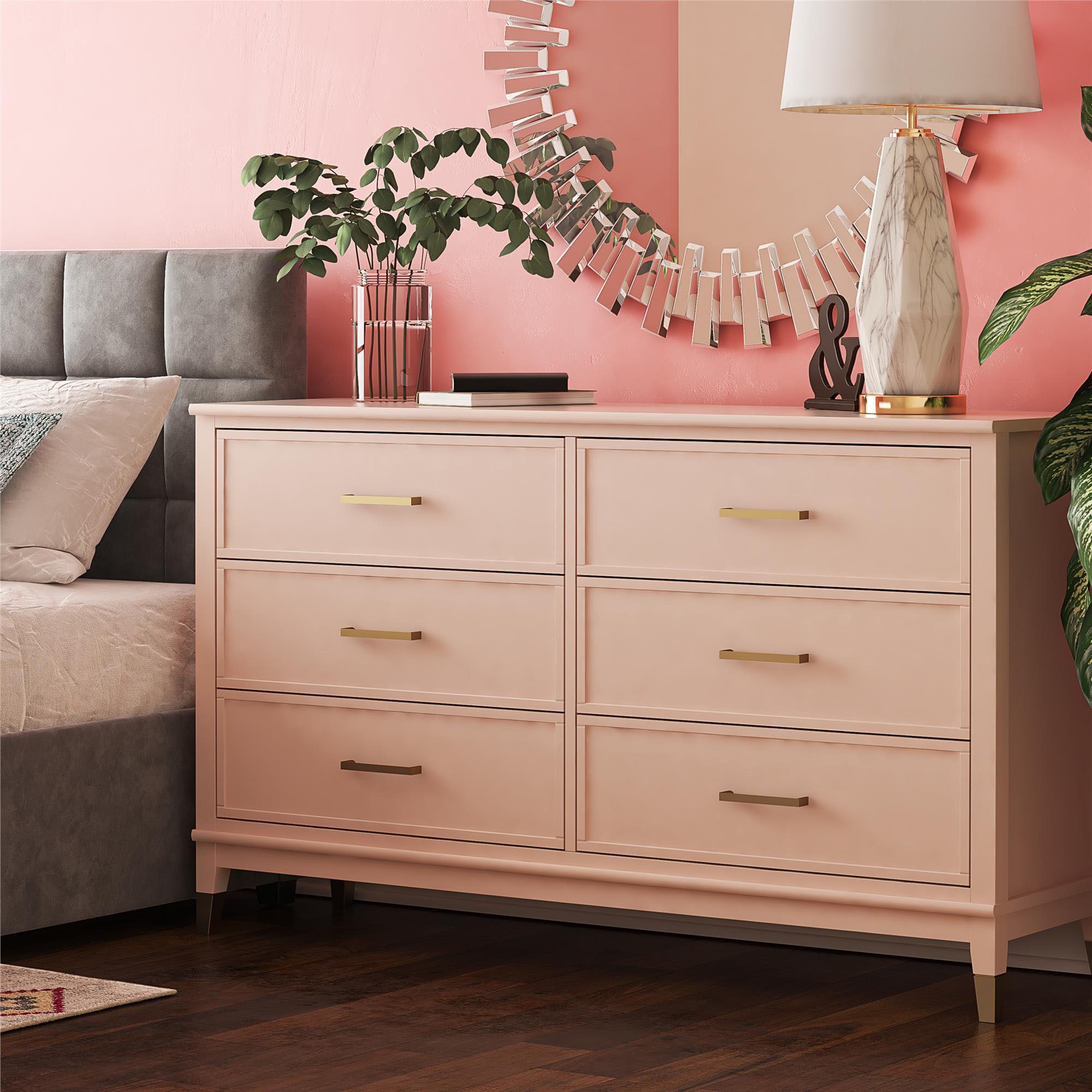 Dorel Home Kommode Westerleigh, mit 6 Schubladen, MDF, Beine aus Massivholz, Höhe 85 cm, Breite 145 cm