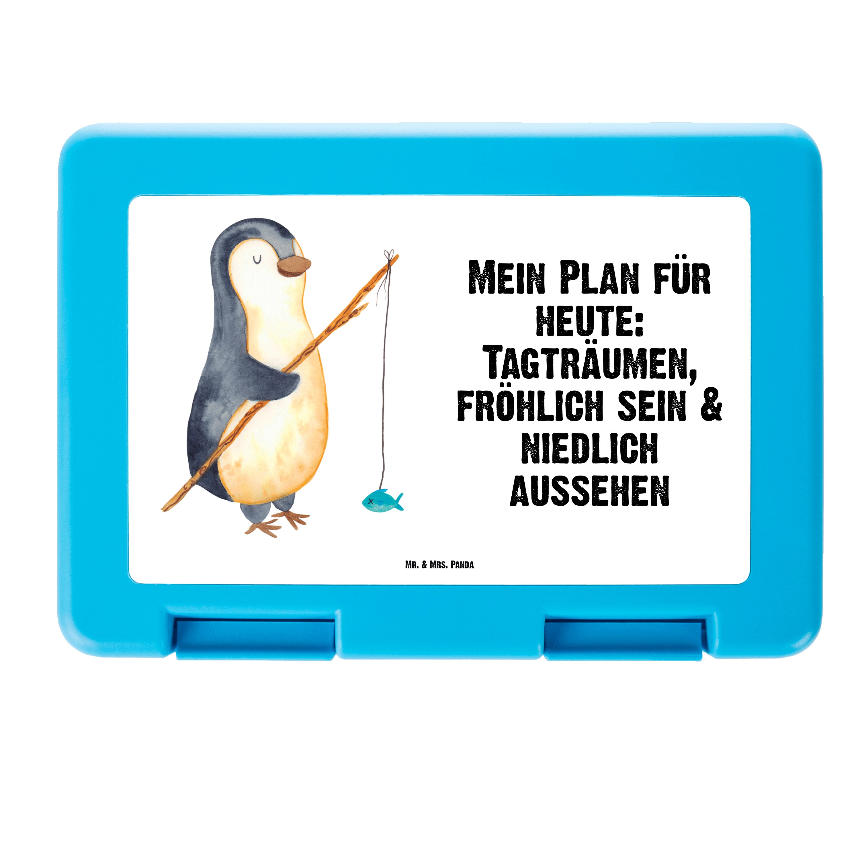 Mr. & Mrs. Panda Butterdose Pinguin Angler - Weiß - Geschenk, Angel, Motivation, Planer, Lunch bo, Premium Kunststoff, (1-tlg)