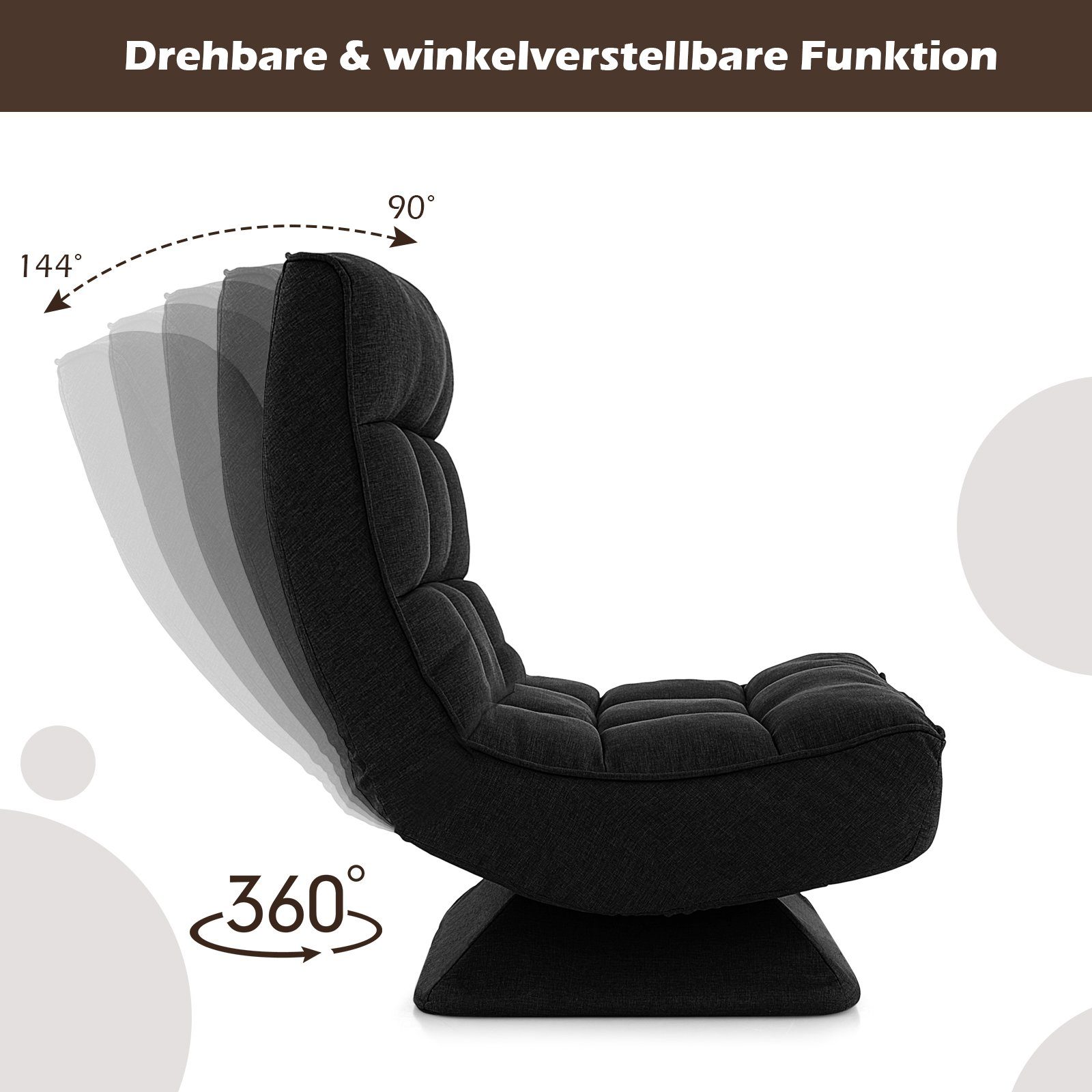 COSTWAY Relaxsessel 360° drehbar Gamingstuhl Bodensessel, verstellbar, klappbar mit Kissen – Bild 4 von 5