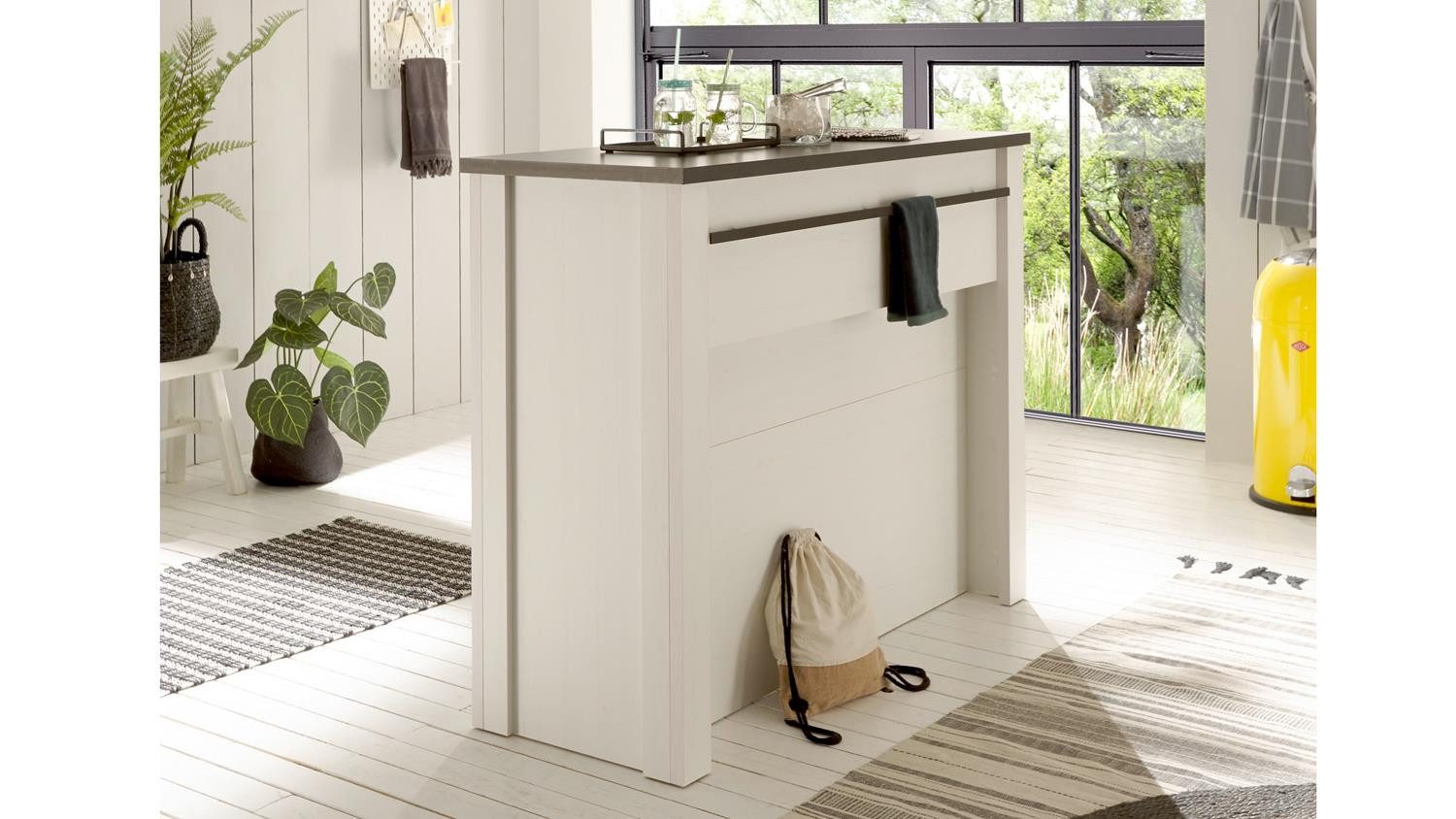 Möbel Akut Bartisch Küchentheke Sherwood Regal Küche Pinie weiß 130 cm