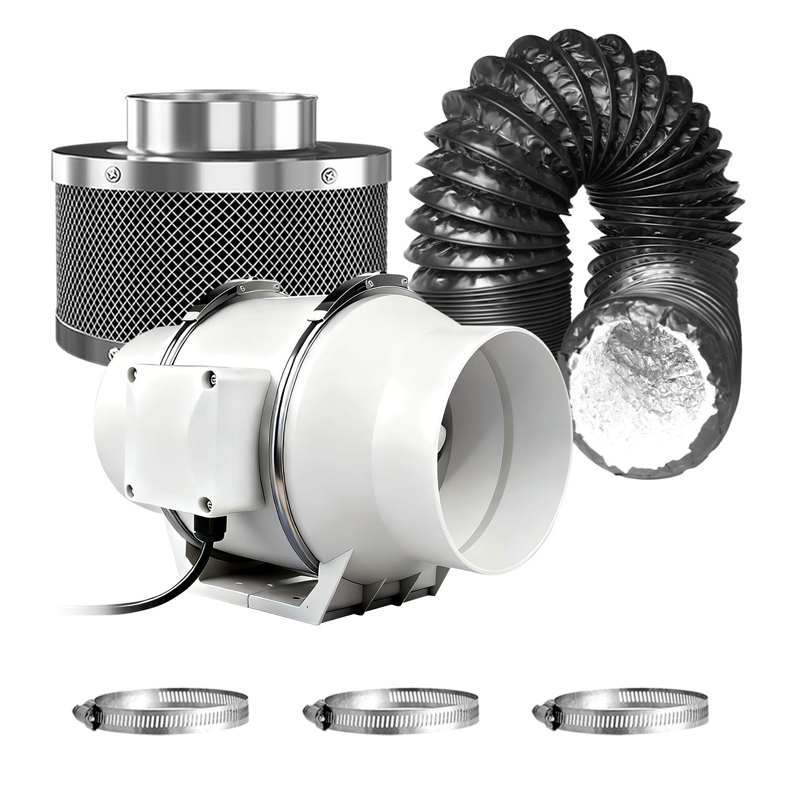 CannoBox Standventilator CannoBox Rohrventilator 100 Abluft Komplettset Aktivkohlefilter, 4 Zoll,220 m³/h, ≈30 dB,IAV-Wert 1200+,growzelt
