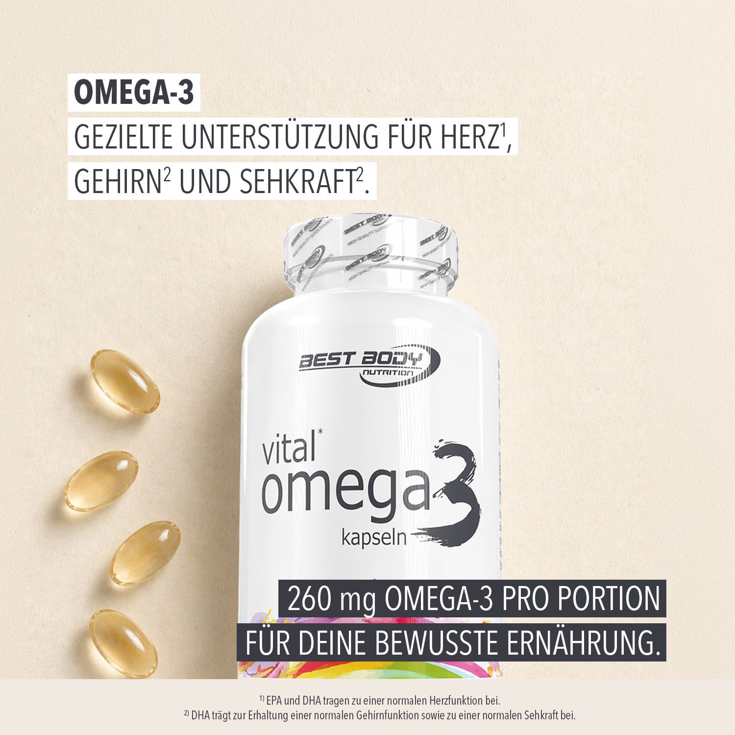 Best Body Nutrition Vital Omega 3 Kapseln - 120 Stück/Dose Kapsel, 86.8 g