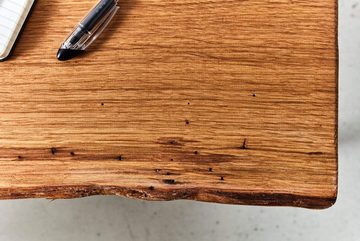 Living Oak Schreibtisch Baumkanten Schreibtisch Massivholz Eiche (Europäische Eiche, nachhaltig in Deutschland produziert), Büroschreibtisch massiv, standfest, modern und robust - Baumkantentisch in verschiedenen Größen - Bürotisch für Arbeitszimmer, Wohnzimmer, Esszimmer, Gästezimmer - robuste Tischplatte mit stabilen Tischbeinen aus Eisen